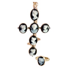 Antique Hardstone Cameo Cross Pendant 14K Circa 1860