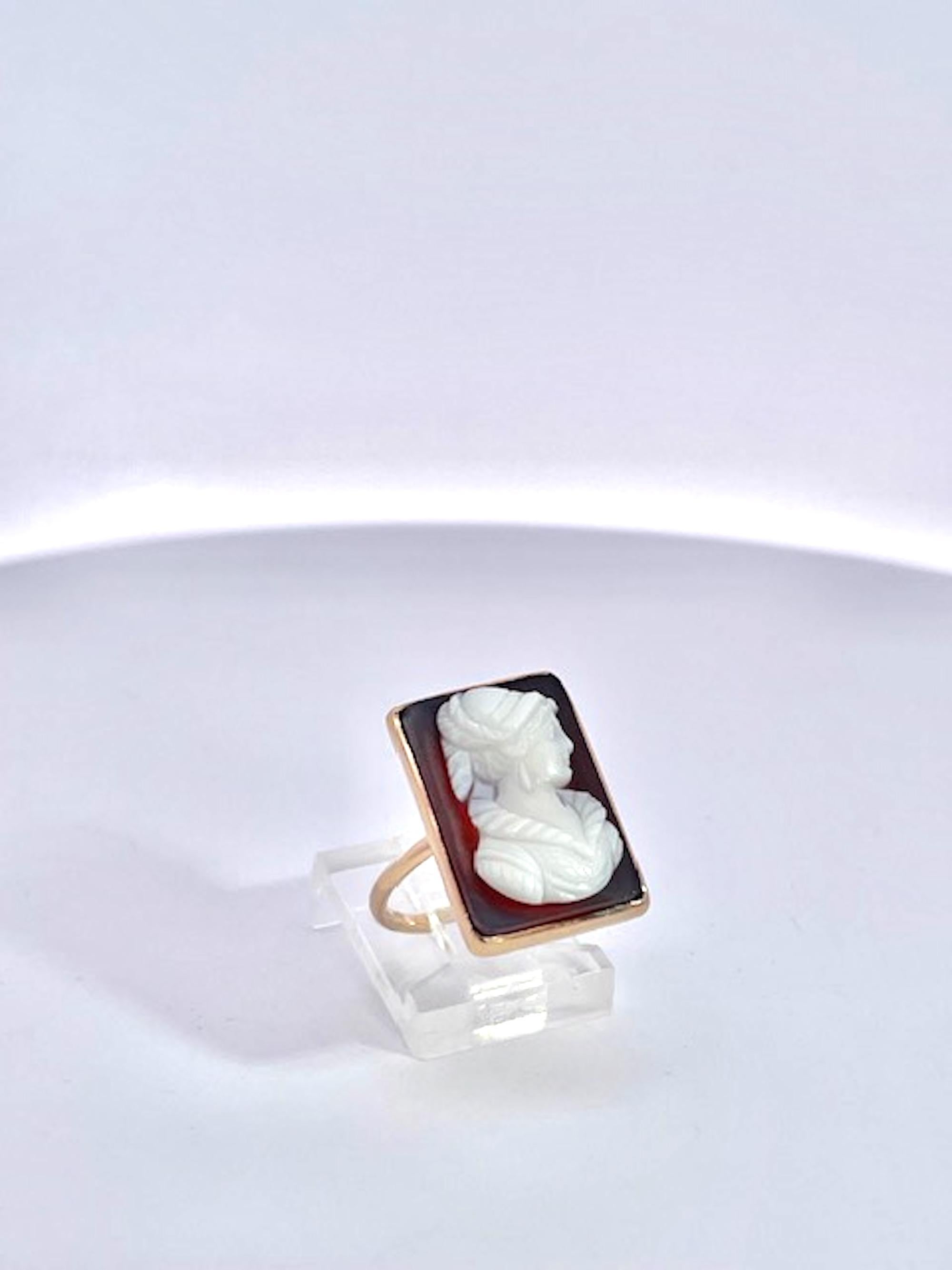 Victorien Bague en or jaune 14K avec camée en pierre dure en vente
