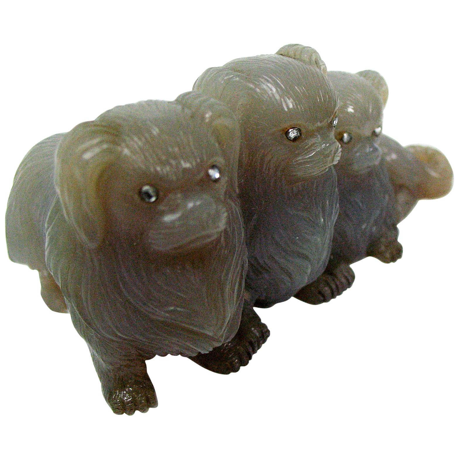 Faberge Hardstone Group of Three Pekinese Dogs, circa 1900 For Sale