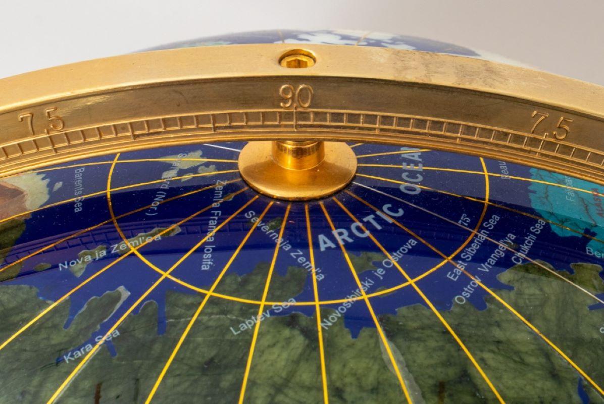 Hardstone Marquetry Specimen Globe on Brass Stand 4