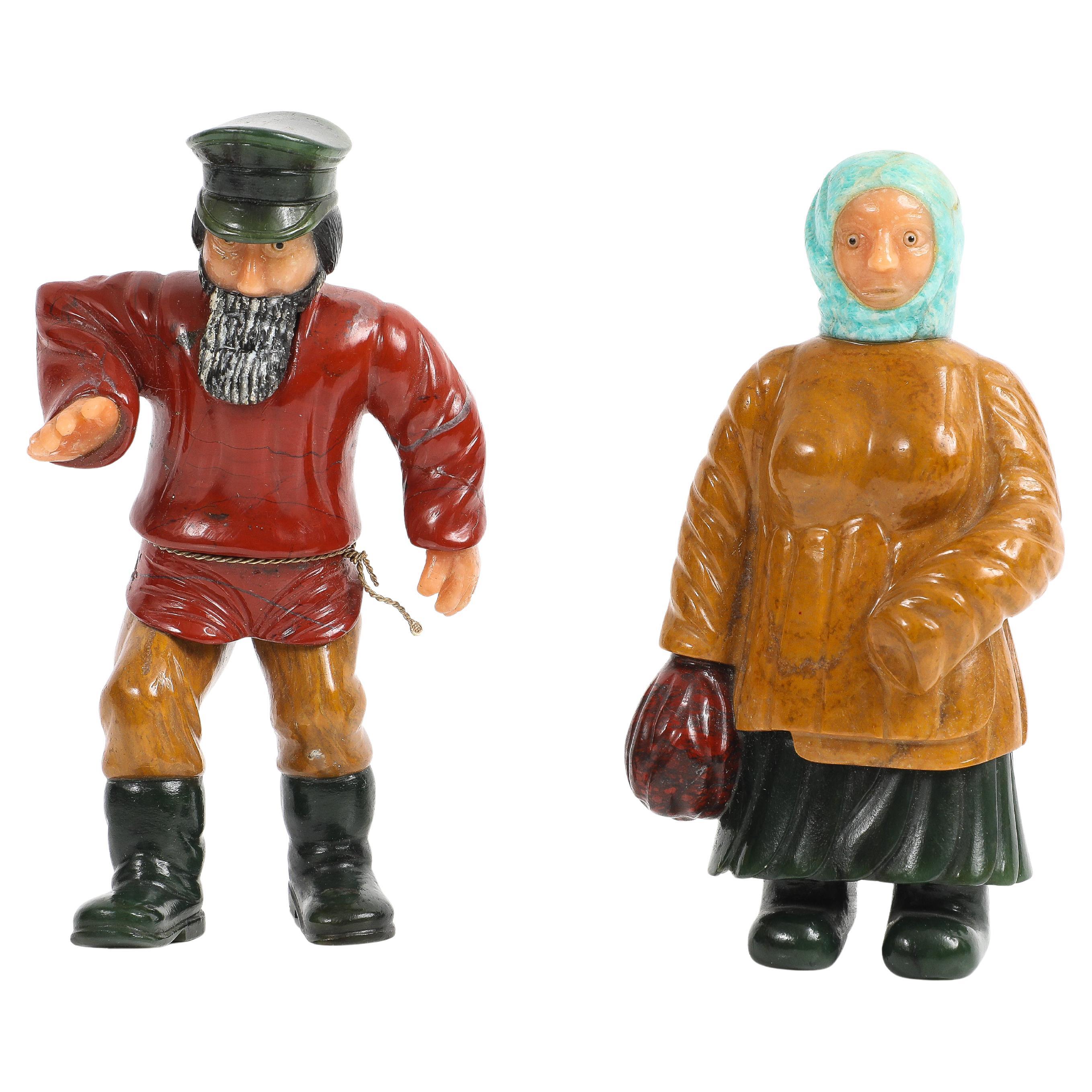 Hardstone Moujik/Peasant Figures in the style of Fabergé, Signed & Numbered For Sale