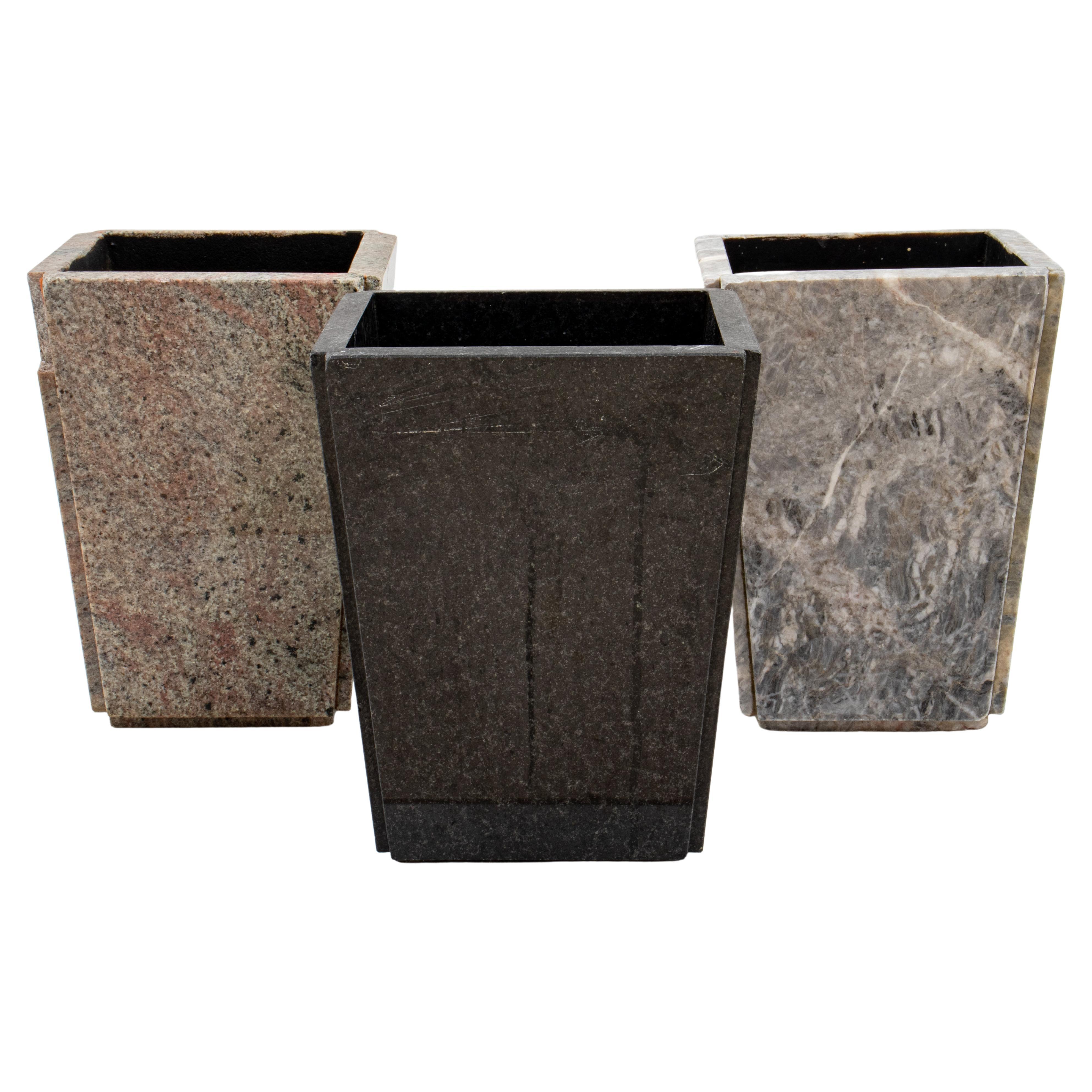 Hardstone Mounted Planters or Trash Cans, 3 For Sale