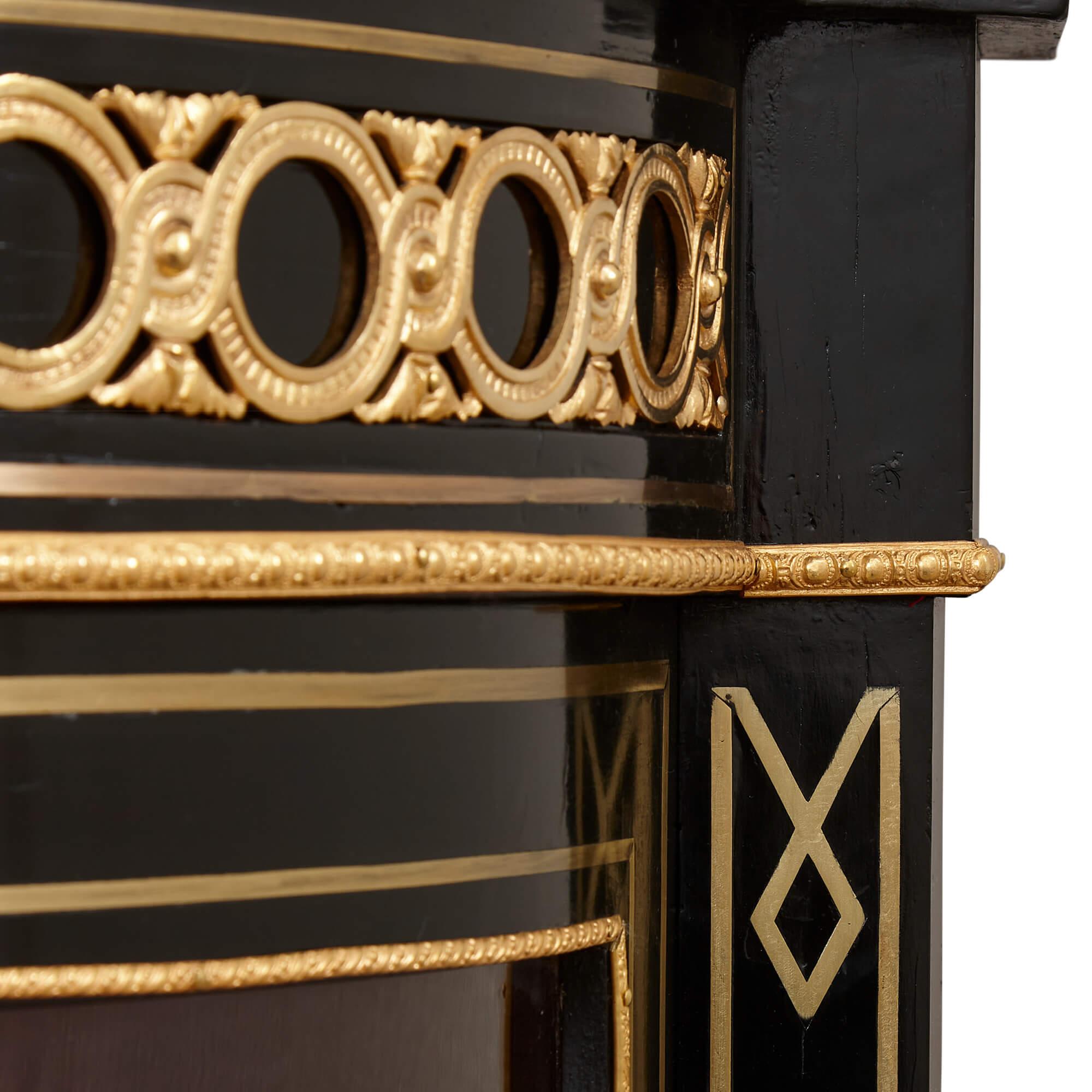 Hardstone, Ormolu and Boulle Mounted Ebonised Wood Sideboard In Good Condition For Sale In London, GB