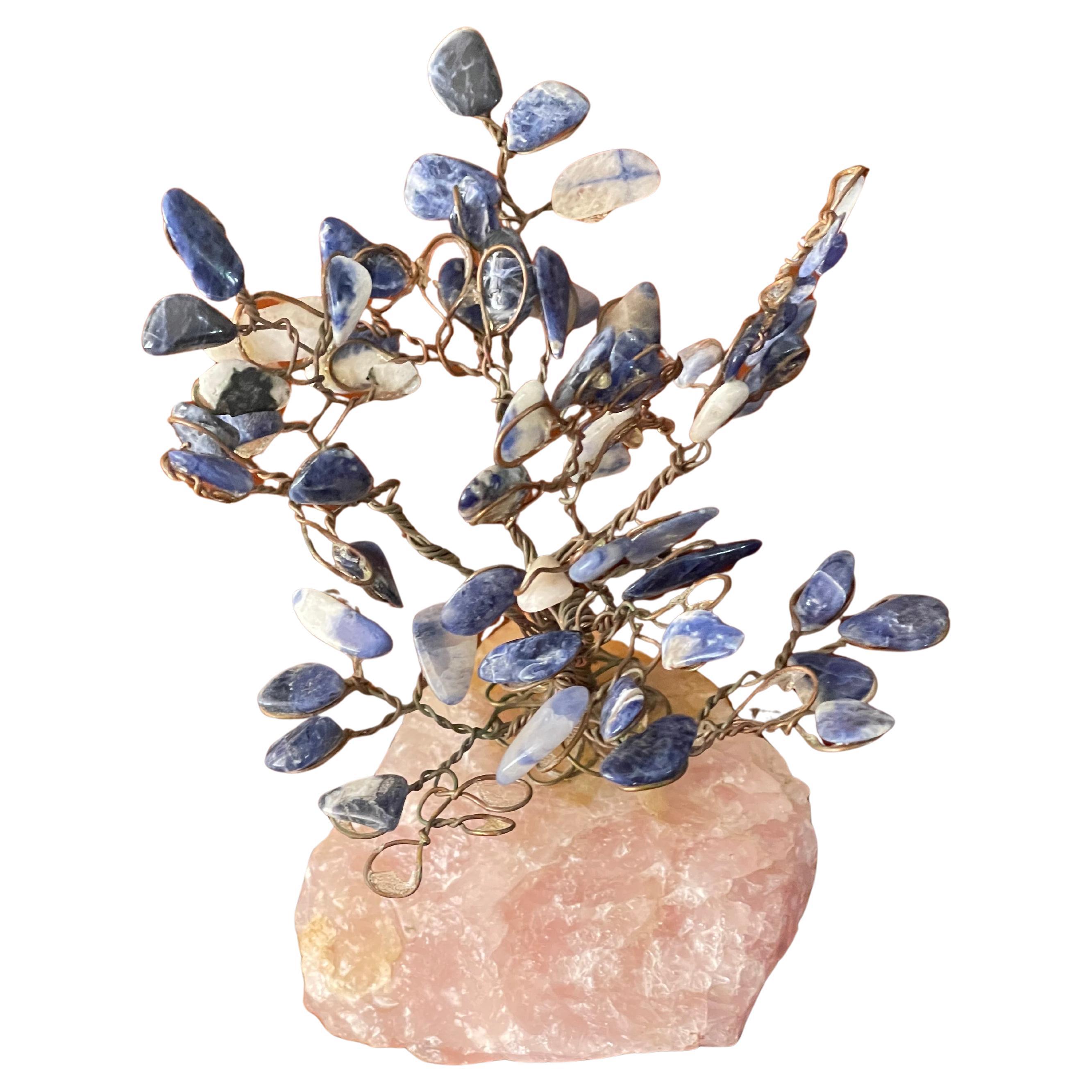 Hardstone Sodalite Tree on a Rose Quartz Rock