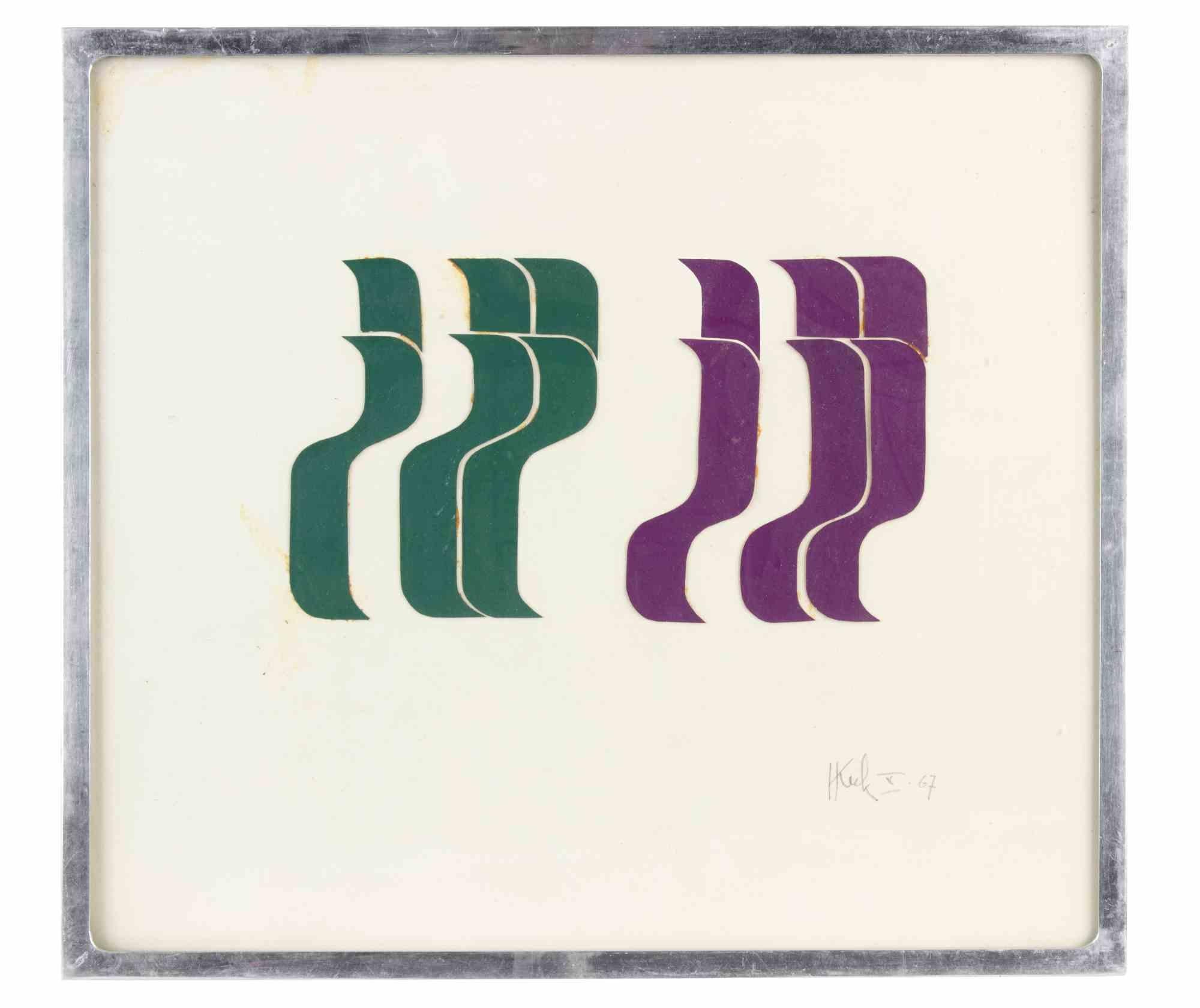 Abstract composition is a contemporary artwork realized by Hardu Keck in 1967

Mixed colored collage on paper.

Hand signed and dated on the lower margin.