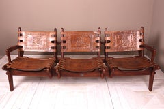 Hardwood and Leather Three-Seat Sofa by Angel Pazmino, circa 1960