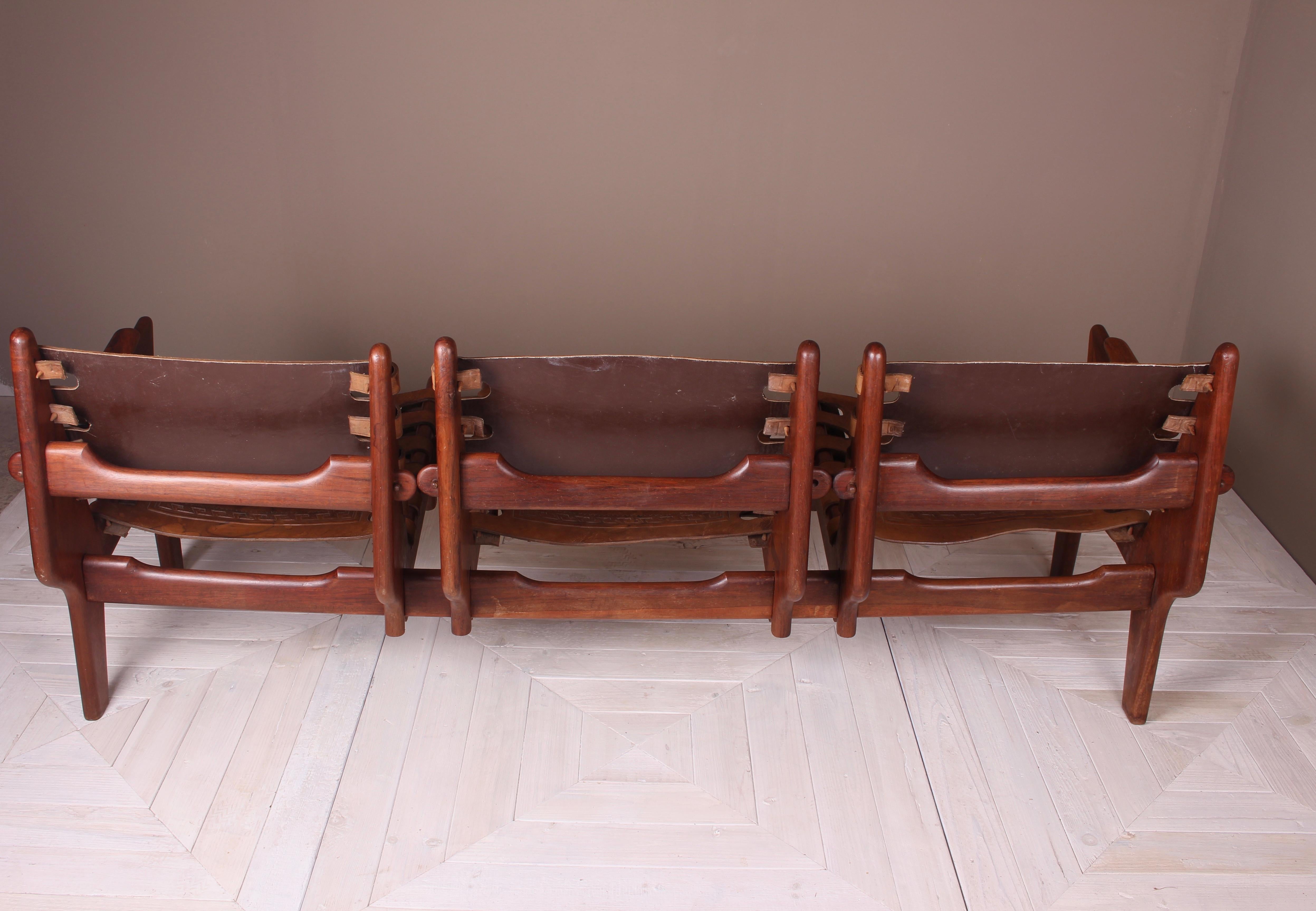 Hardwood and Leather Three-Seat Sofa by Angel Pazmino, circa 1960 For Sale 1