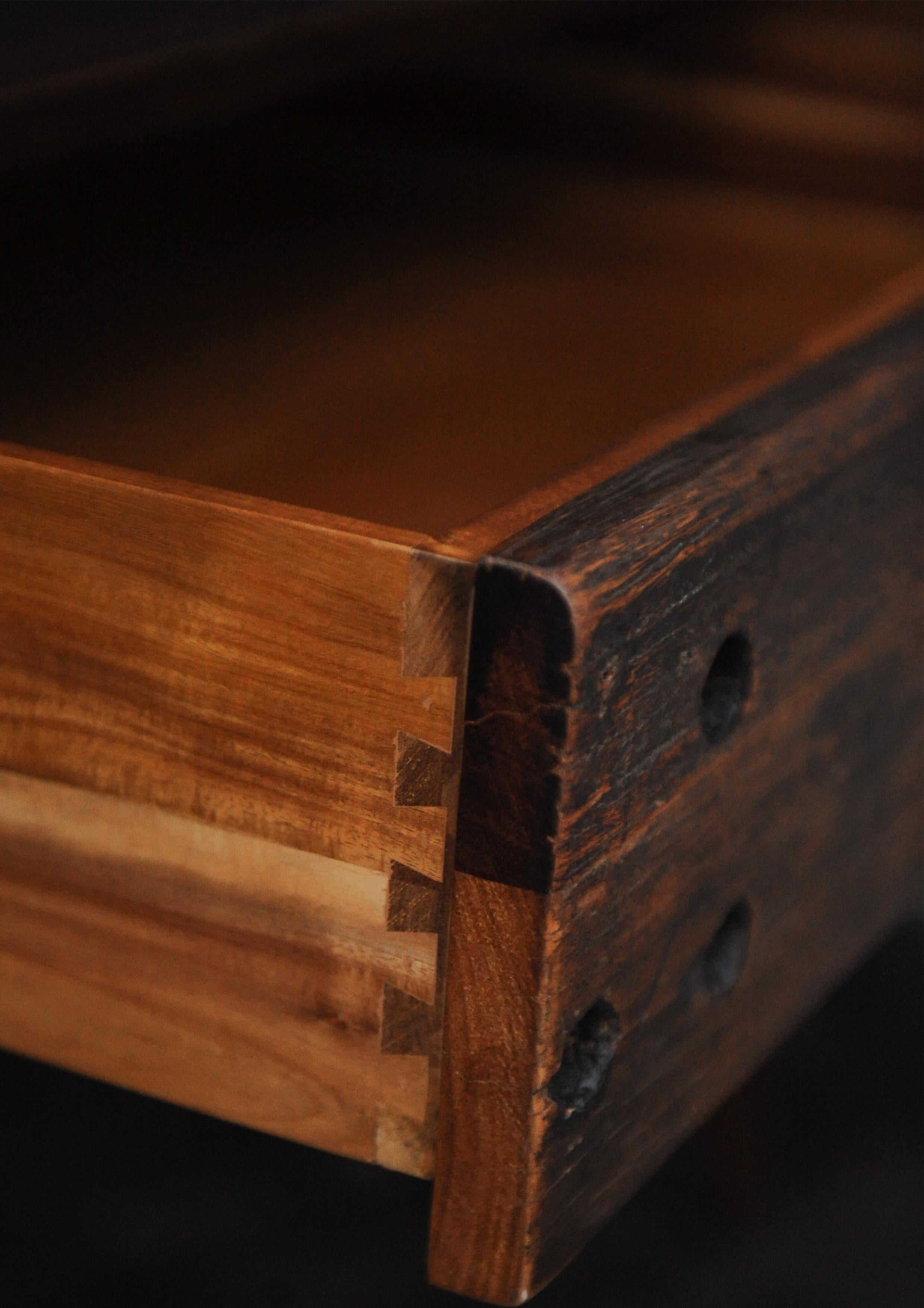 Hardwood and Reclaimed Timber Desk Befit with Five Drawers & Gilded Handles For Sale 2