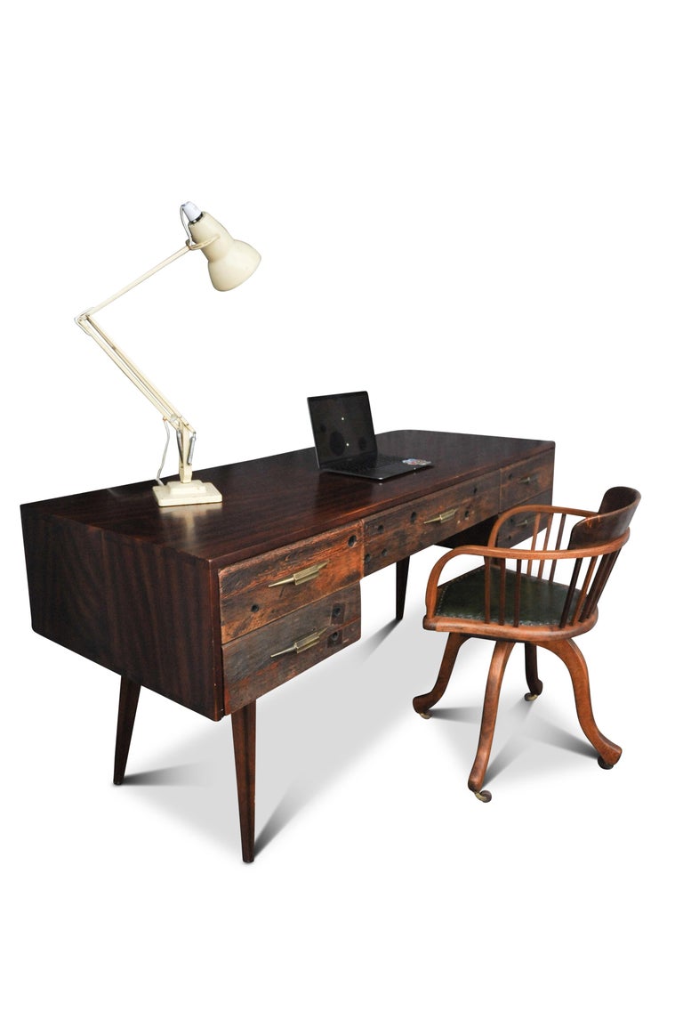 Hardwood and Reclaimed Timber Desk Befit with Five Drawers and Gilded