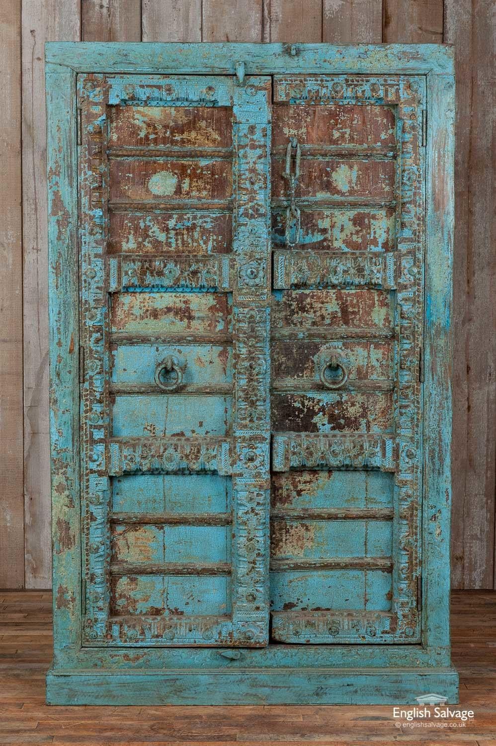 Asian Hardwood Blue Cupboard with Antique Doors, 20th Century For Sale