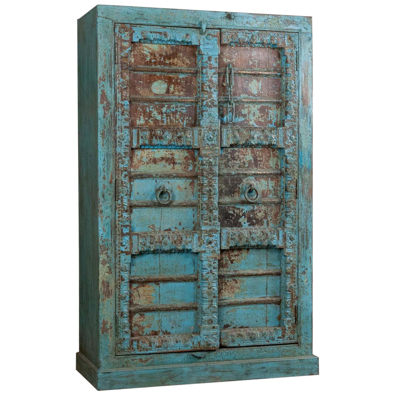 Hardwood Blue Cupboard with Antique Doors, 20th Century For Sale