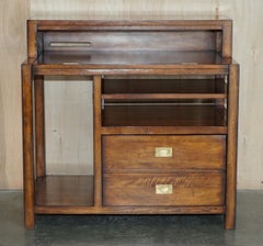 Hardwood & Brass Military Campaign Workstation Desk for Home Computer Part Suite