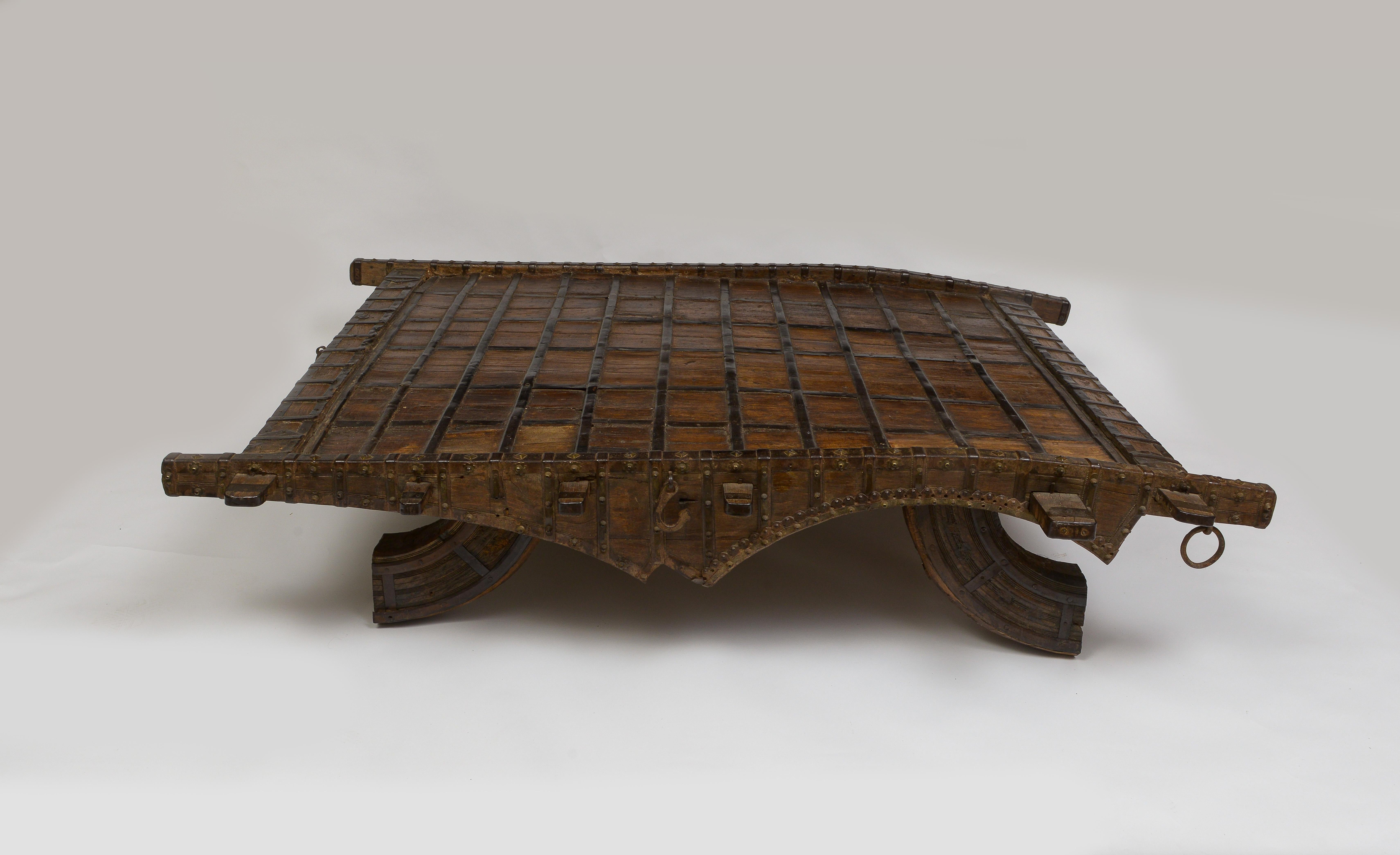 African Hardwood Camel Cart Turned Into Coffee Table For Sale