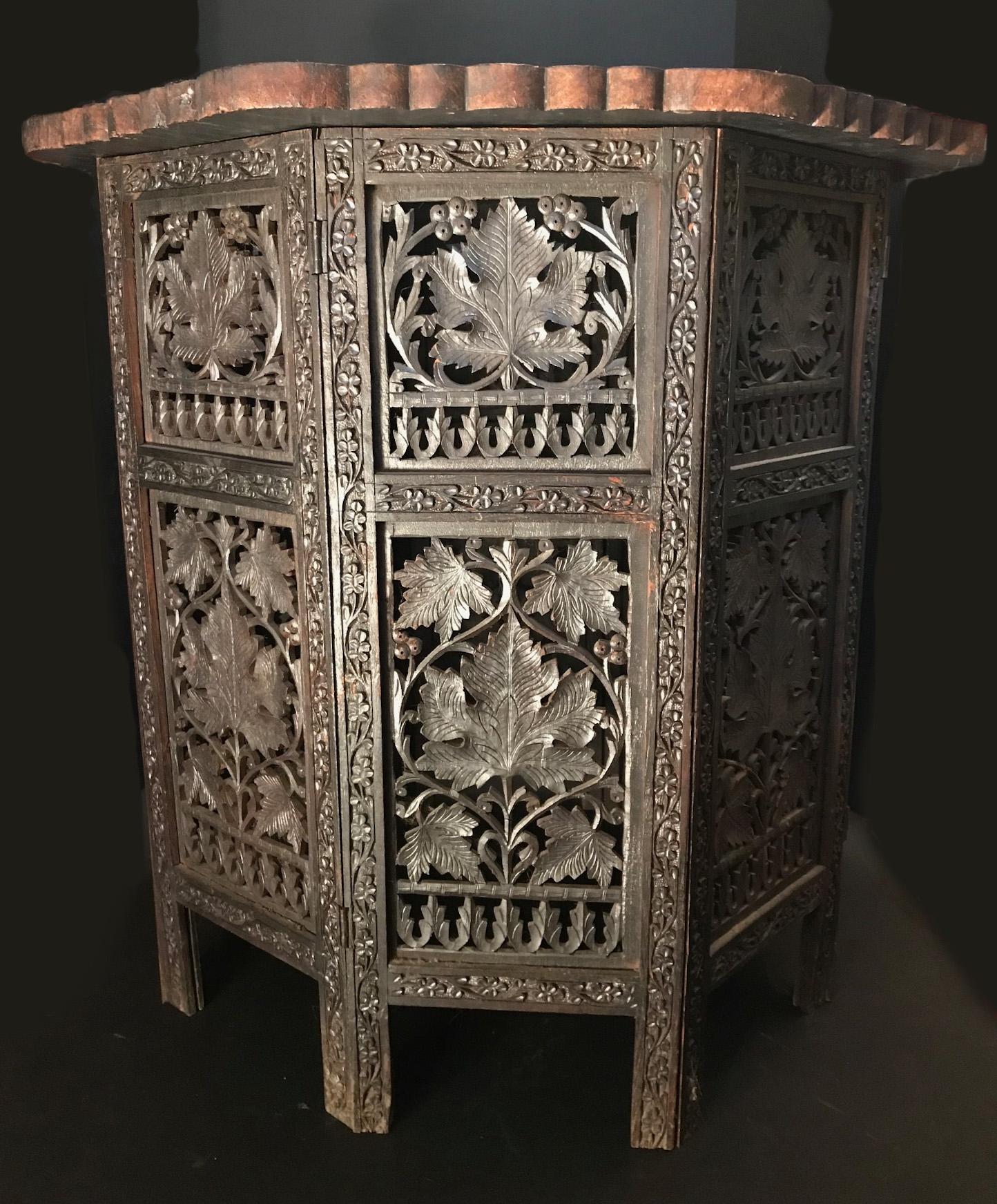 Unknown Hardwood Carved Moorish Style Octagon Side Table Tabouret