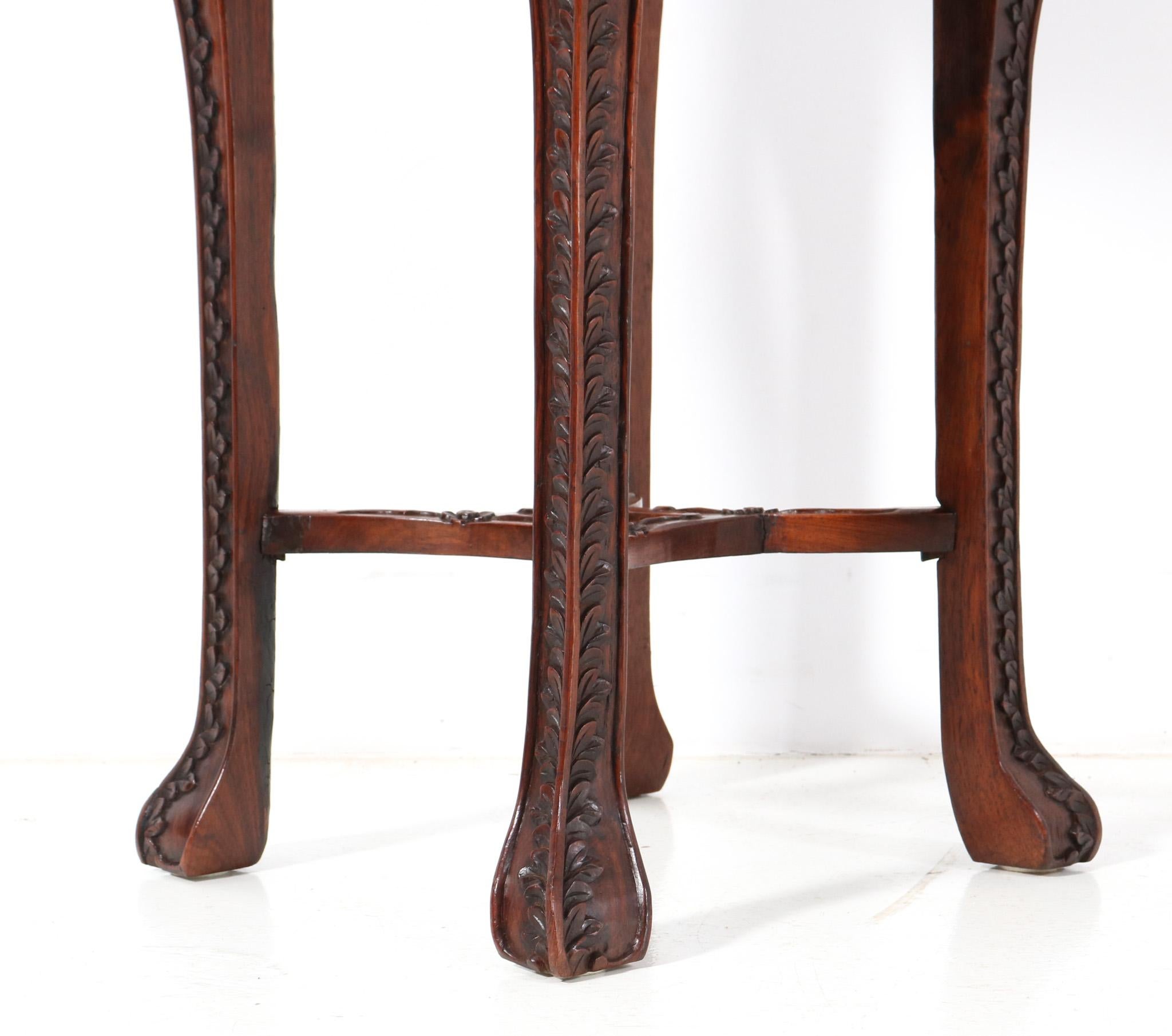 Hardwood Chinese Carved Pedestal Table with Marble Top, 1920s For Sale 2