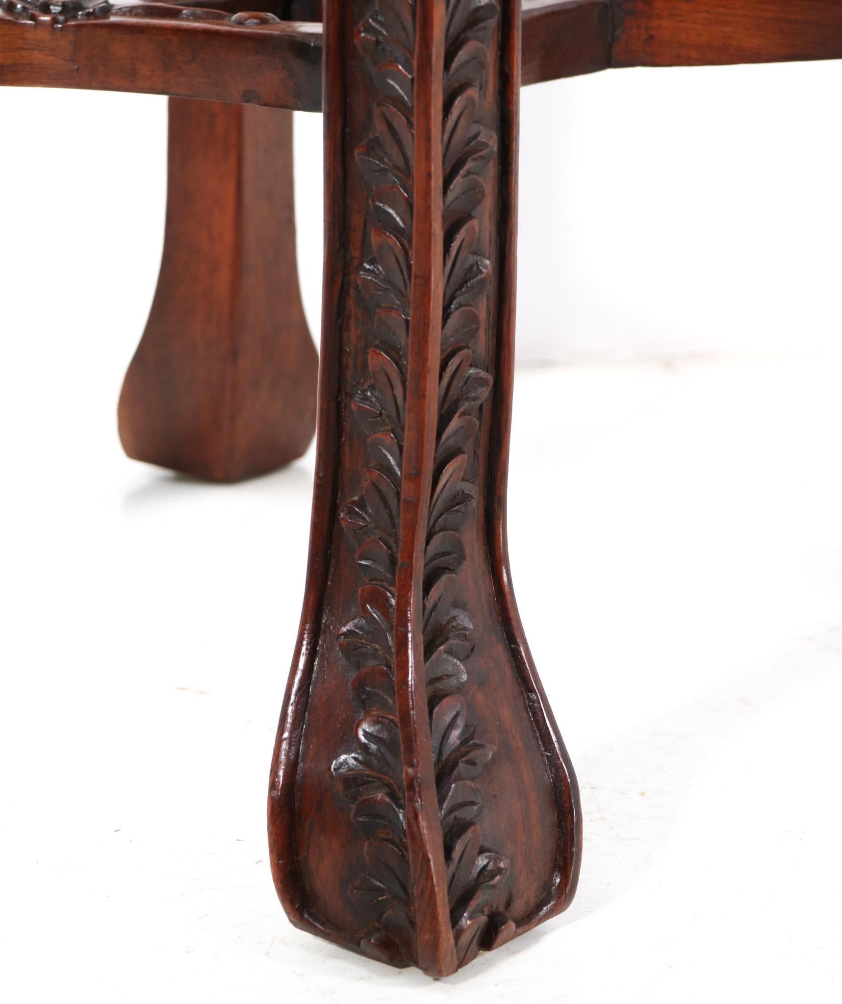 Hardwood Chinese Carved Pedestal Table with Marble Top, 1920s For Sale 3