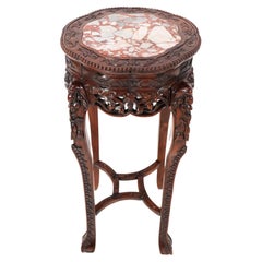 Used Hardwood Chinese Carved Pedestal Table with Marble Top, 1920s