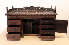 Hardwood Chinese Oriental Gothic Dark Carved Wood Chest Cabinet