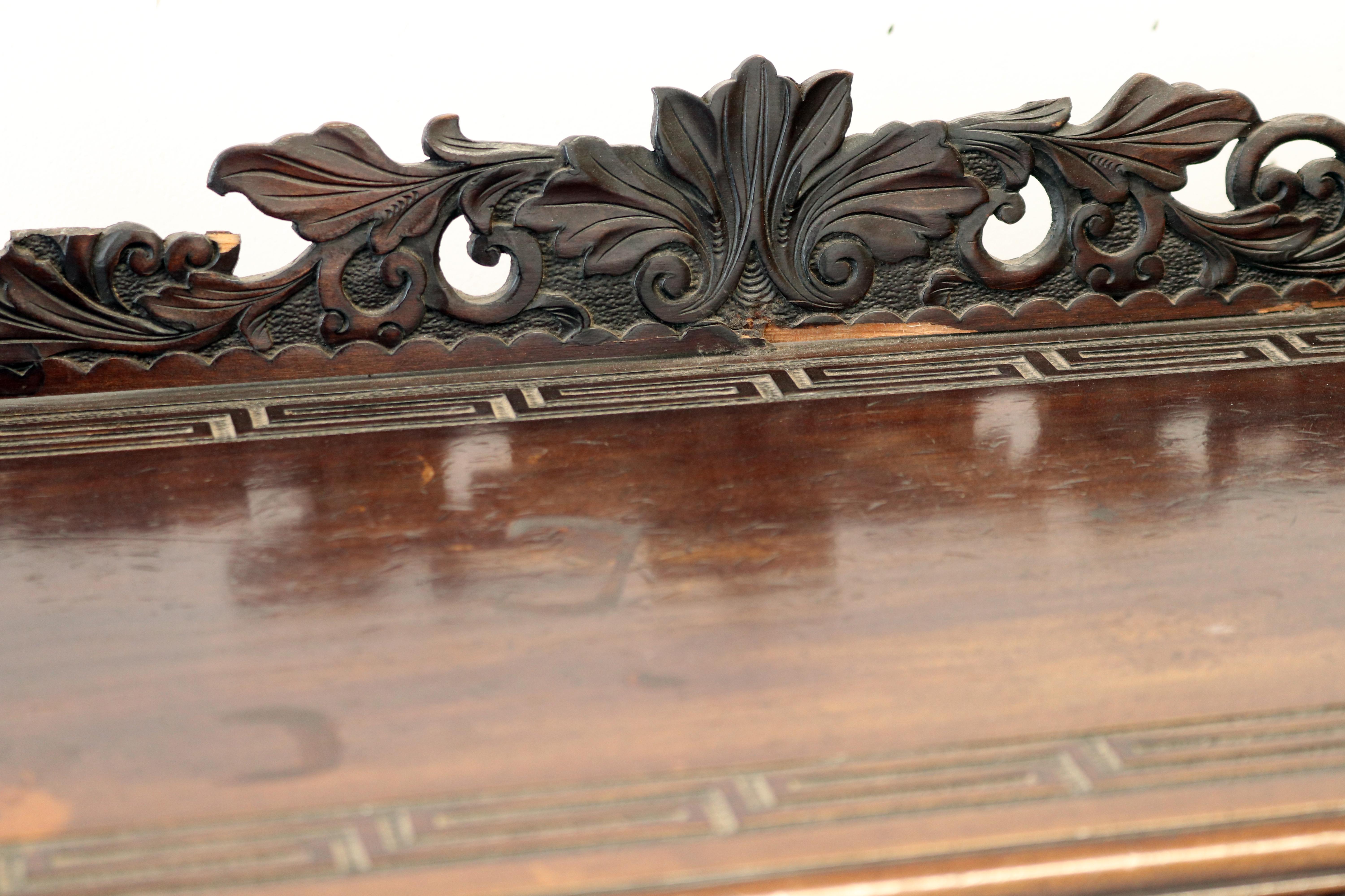 Hardwood Chinese Oriental Gothic Dark Carved Wood Chest Cabinet For Sale 1