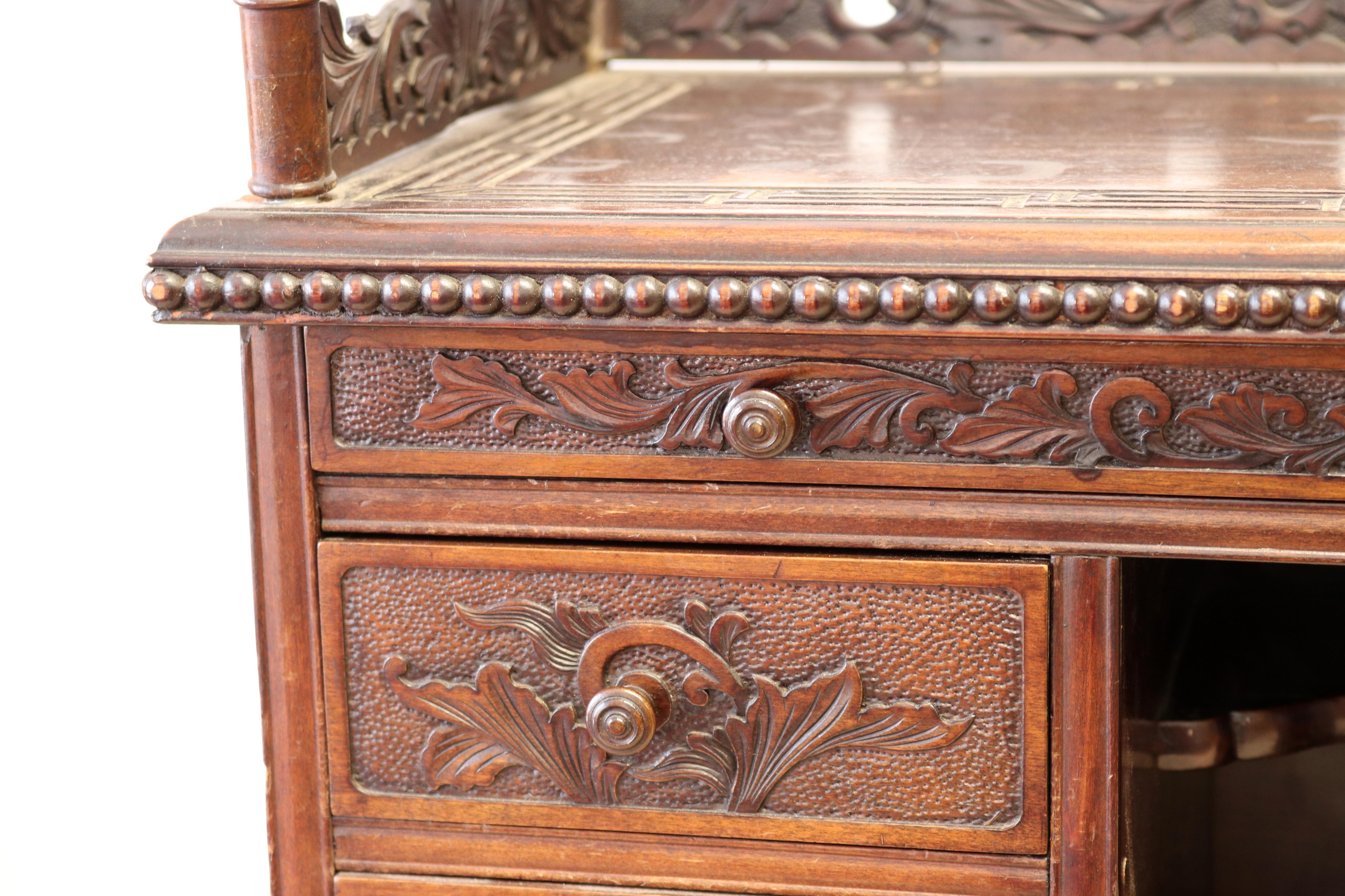 Hardwood Chinese Oriental Gothic Dark Carved Wood Chest Cabinet For Sale 3