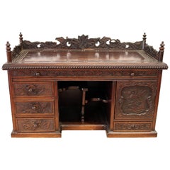 Hardwood Chinese Oriental Gothic Dark Carved Wood Chest Cabinet