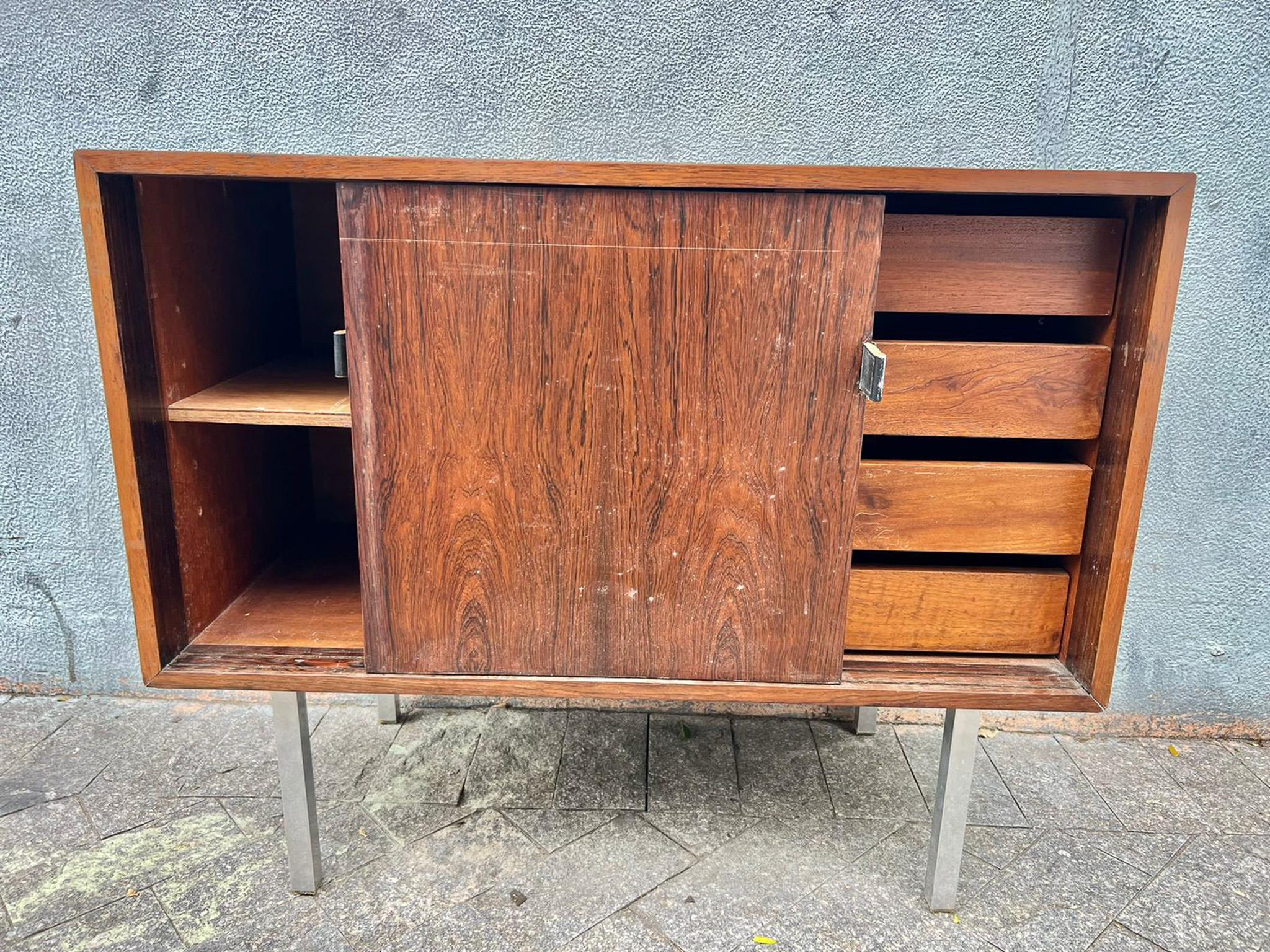 Midcentury Chest in Hardwood & Chrome by Forma Moveis, 1965 Brazil, Sealed For Sale 5