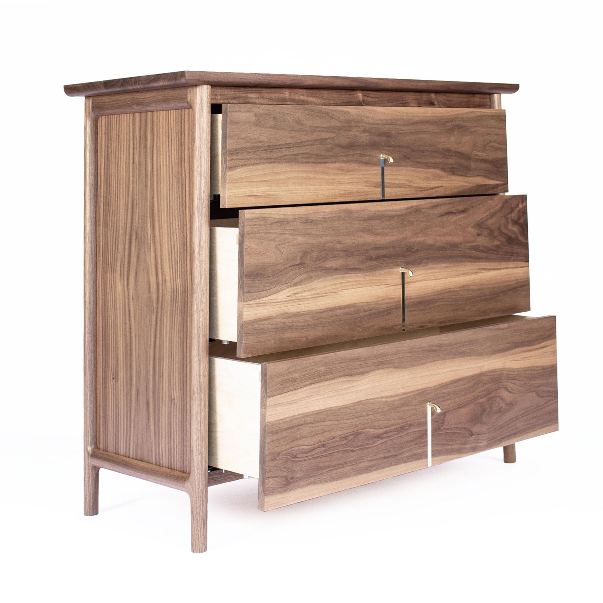 Mid-Century Modern Hardwood Dresser with Custom Brass Pulls For Sale