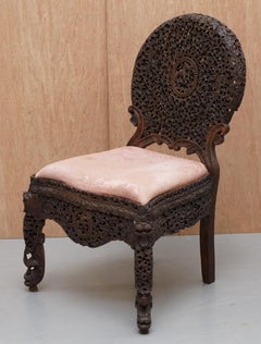 Hardwood Hand Carved Anglo Indian Burmese Chair with Floral Detailing All-Over