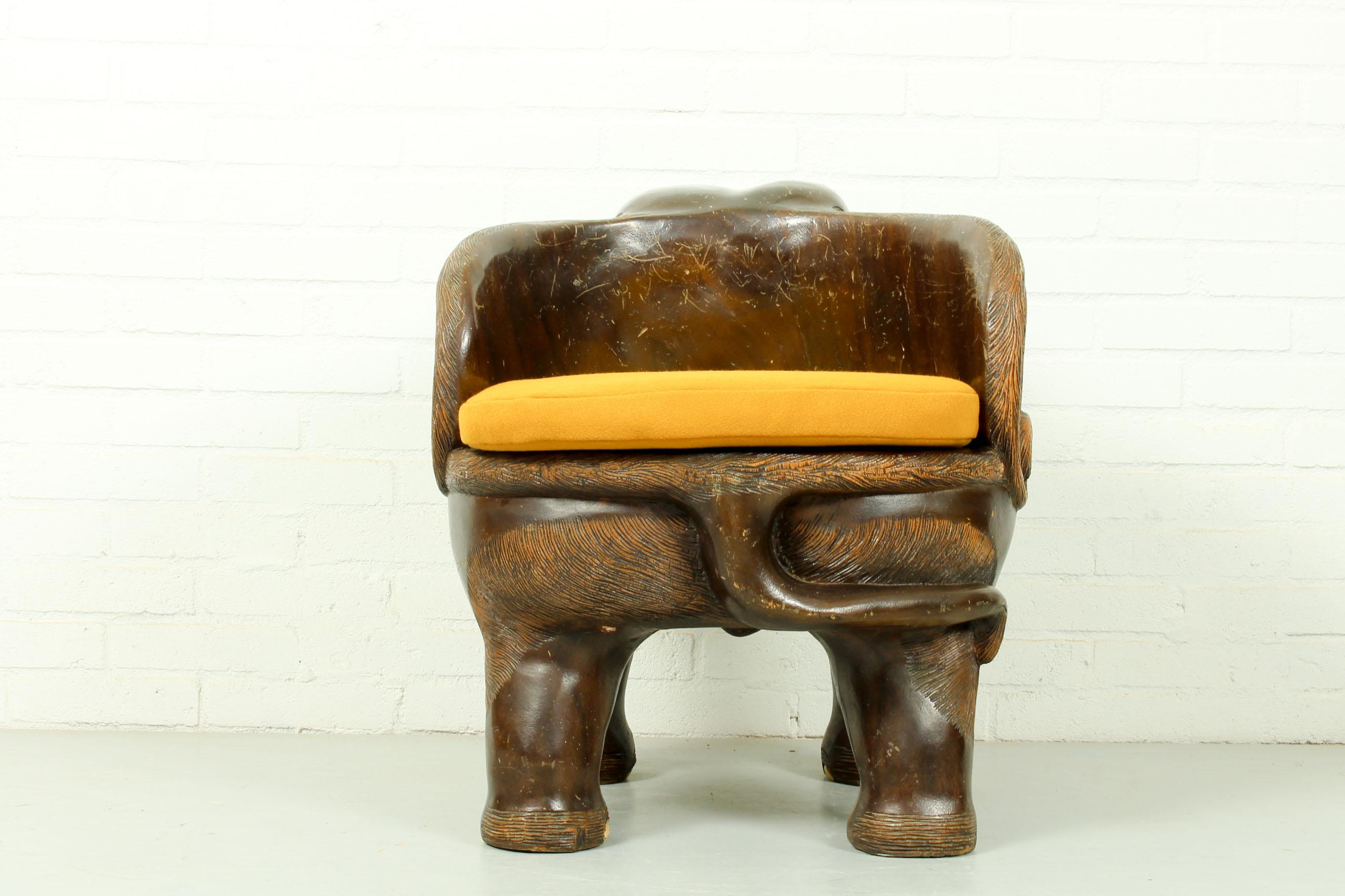 Indian Hardwood Midcentury Carved Elephant Chair For Sale