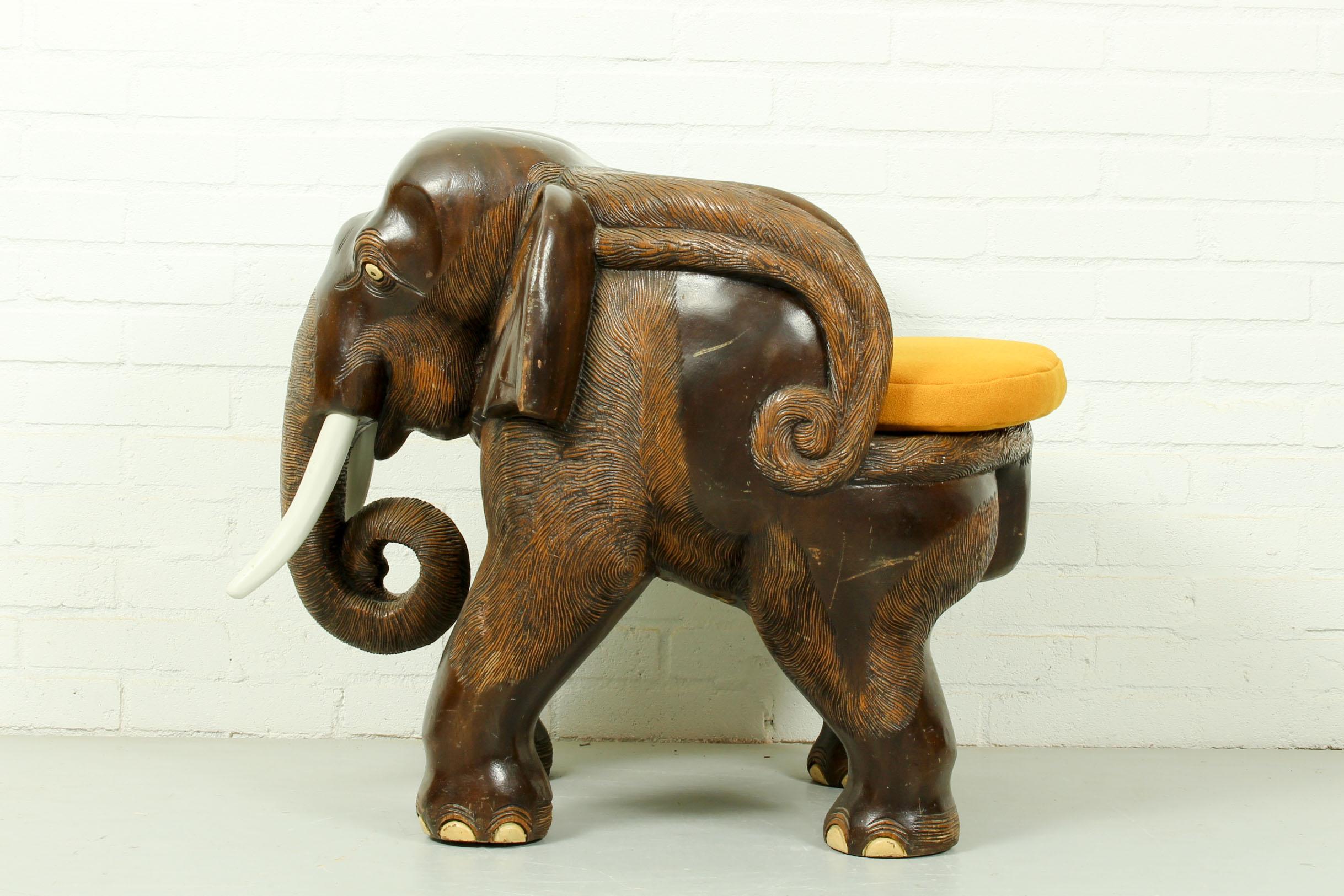 Hardwood Midcentury Carved Elephant Chair In Fair Condition For Sale In Appeltern, Gelderland