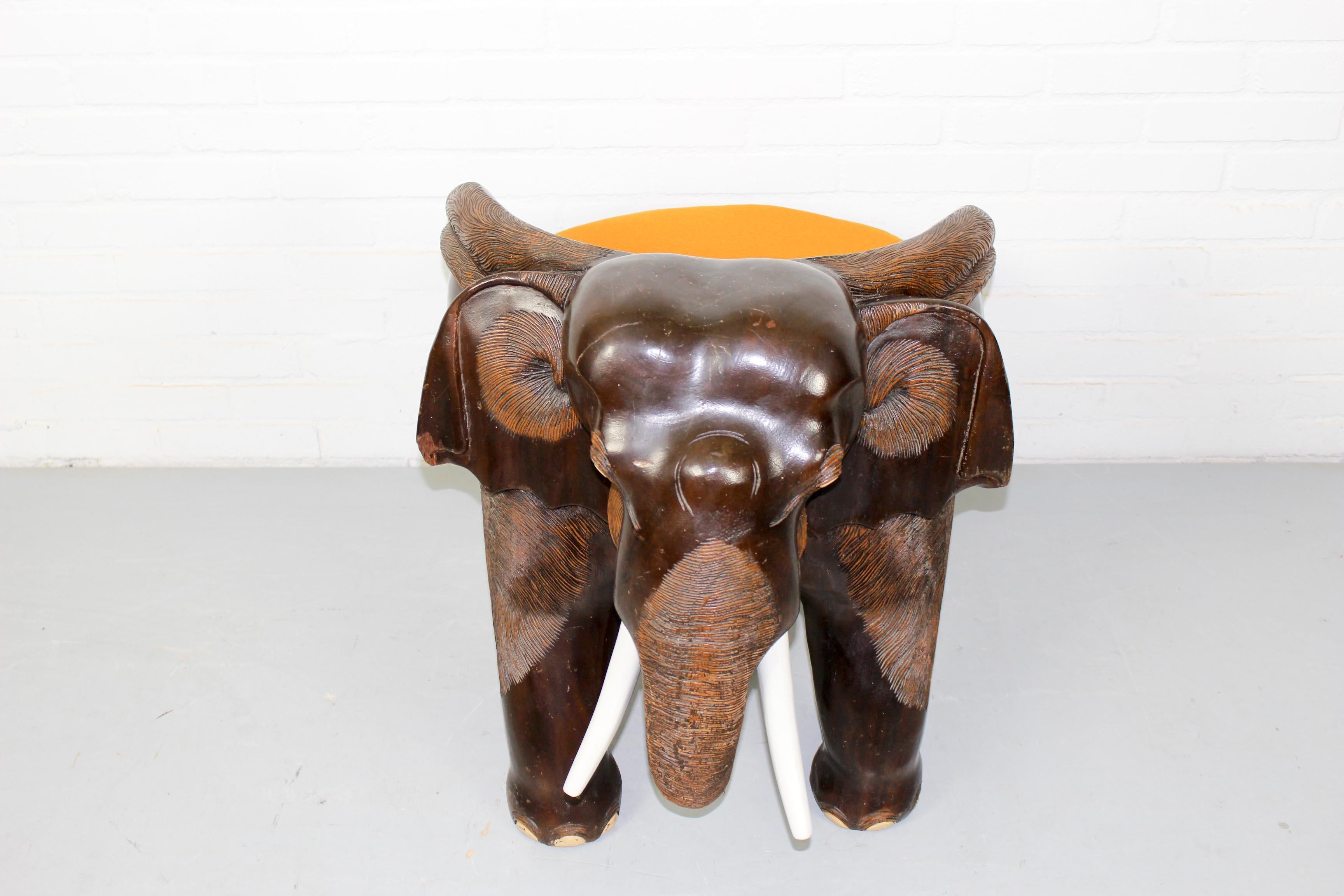 Hardwood Midcentury Carved Elephant Chair For Sale 1