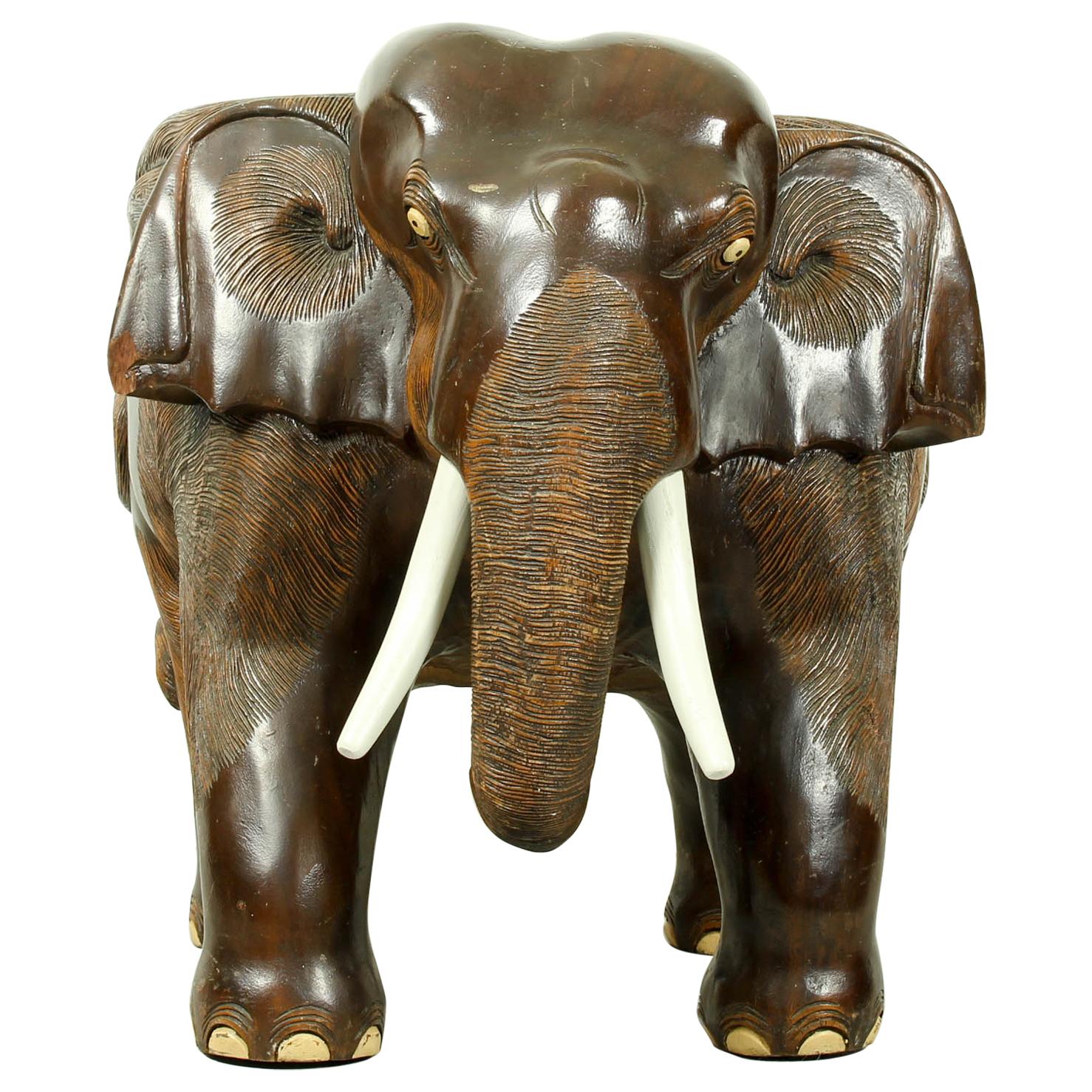 Hardwood Midcentury Carved Elephant Chair