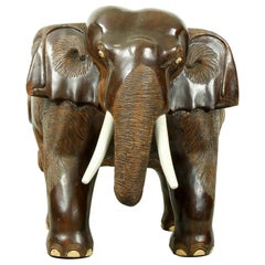 Hardwood Midcentury Carved Elephant Chair