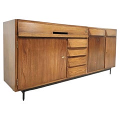 Hardwood Mid-Century Sideboard Desk Cabinet with Bar, Drawers & Shelves – Lockin