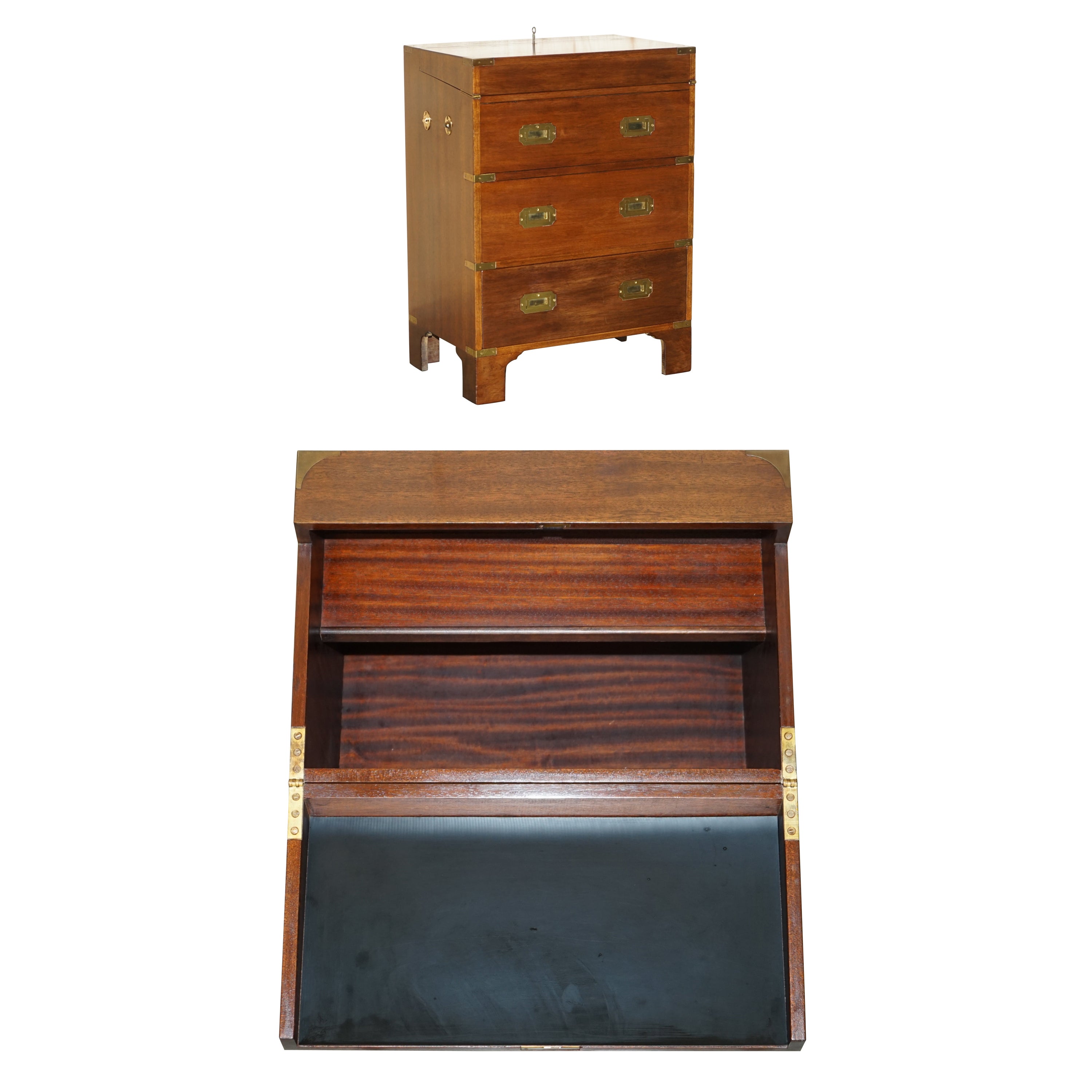 Hardwood Military Campaign Drinks Cabinet Hidden Inside a Side Table Must See! For Sale