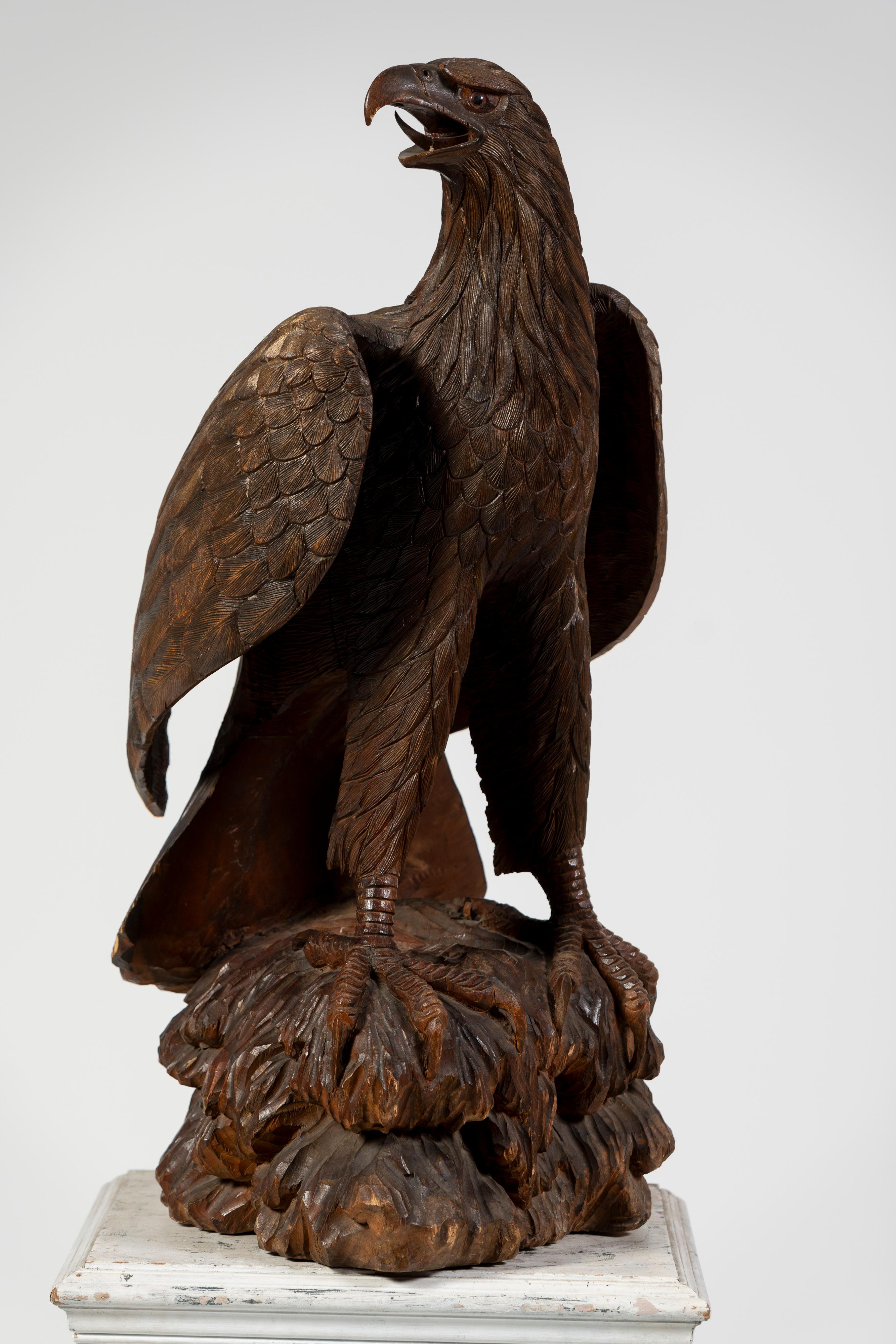 Hand-Carved Hardwood Model of Eagle on a Pedestal, 20th Century, UK