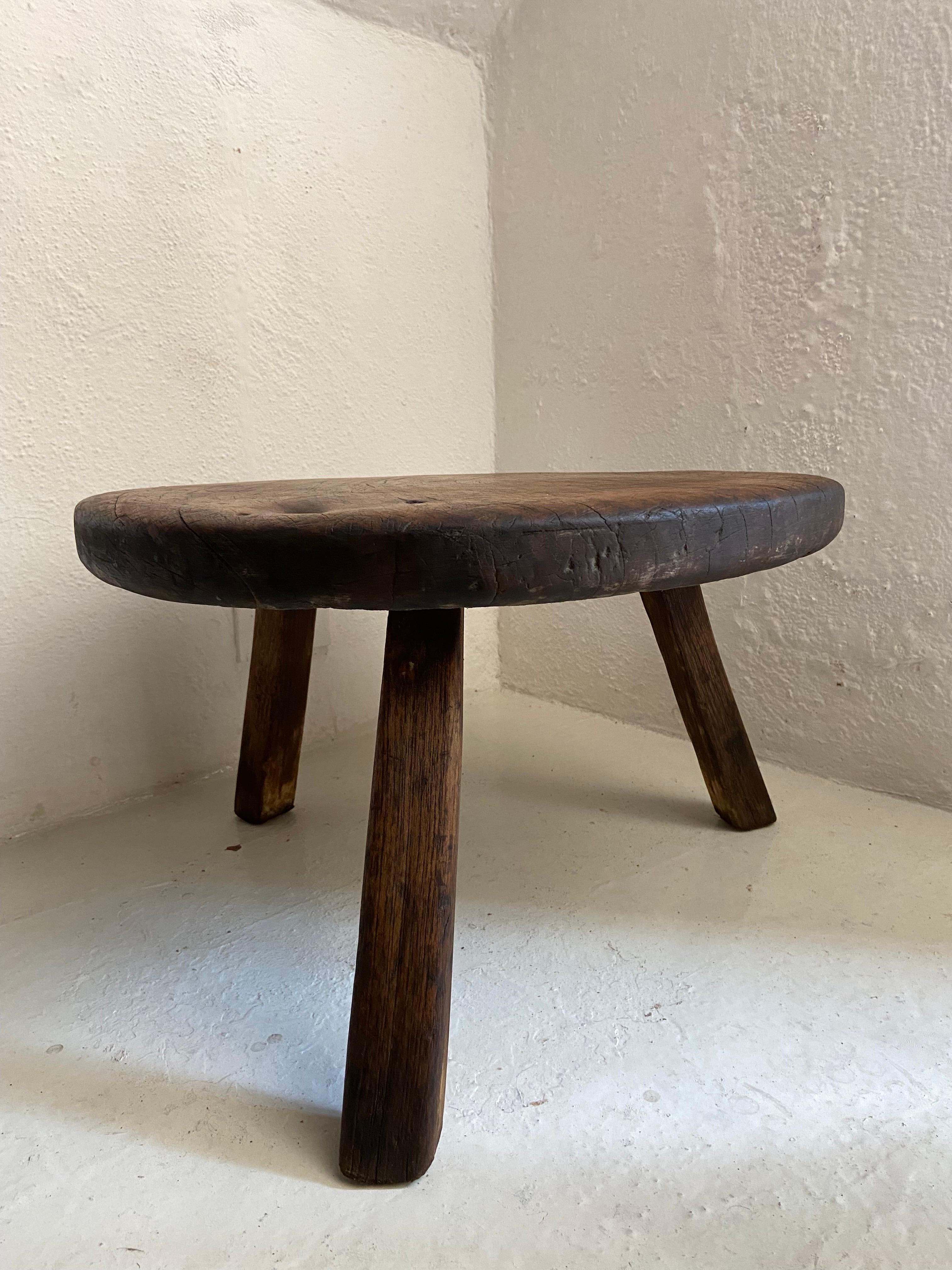 Hardwood round table from Central Yucatan, Mexico, Circa 1970's. All original pieces. Primitive in style, these tables were used for making tortillas.