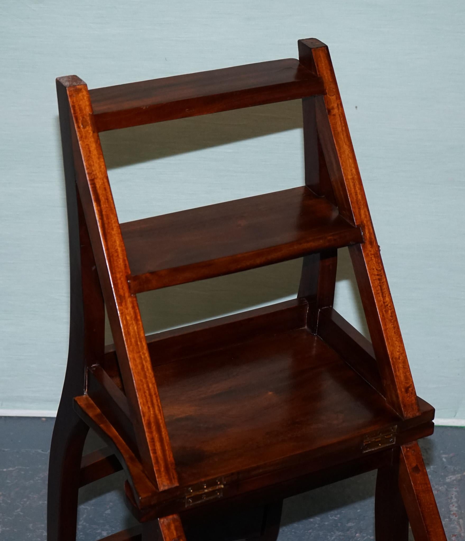 HARDWOOD SOLID CHAIR CONVERTS INTO LADDER OFFICE LiBRARY STEP For Sale 3