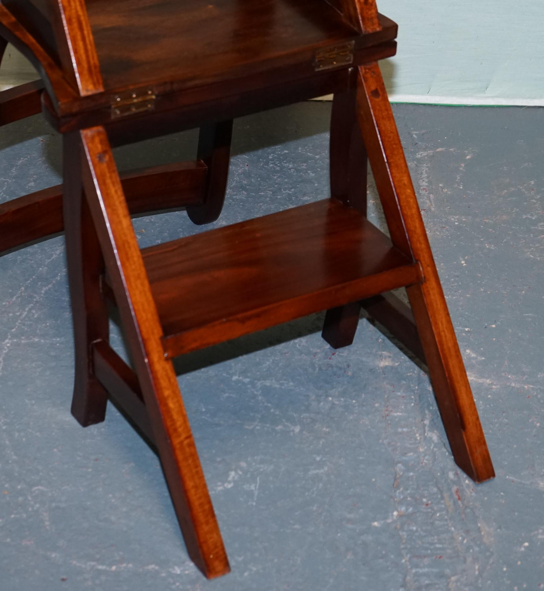 HARDWOOD SOLID CHAIR CONVERTS INTO LADDER OFFICE LiBRARY STEP For Sale 4