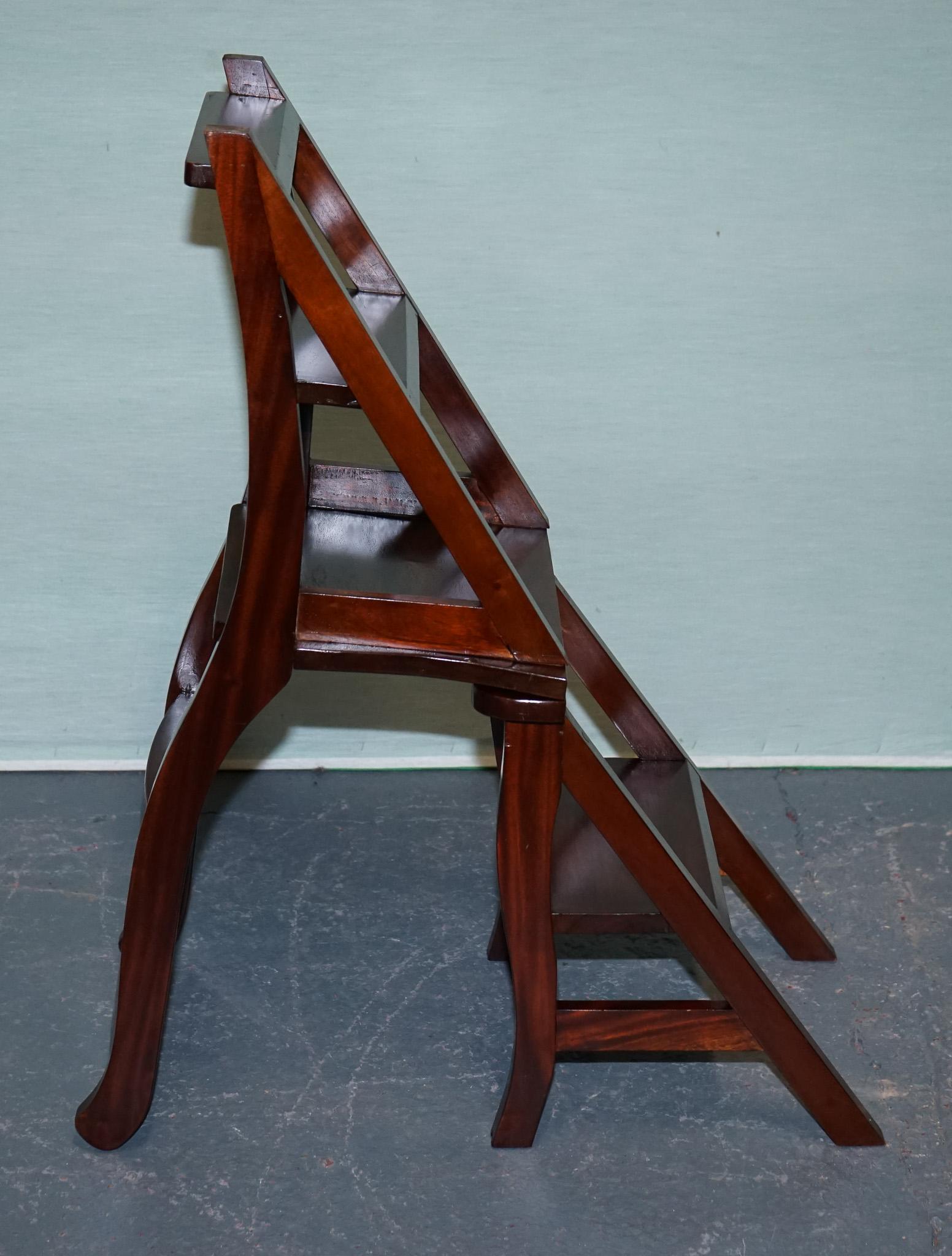 HARDWOOD SOLID CHAIR CONVERTS INTO LADDER OFFICE LiBRARY STEP For Sale 5