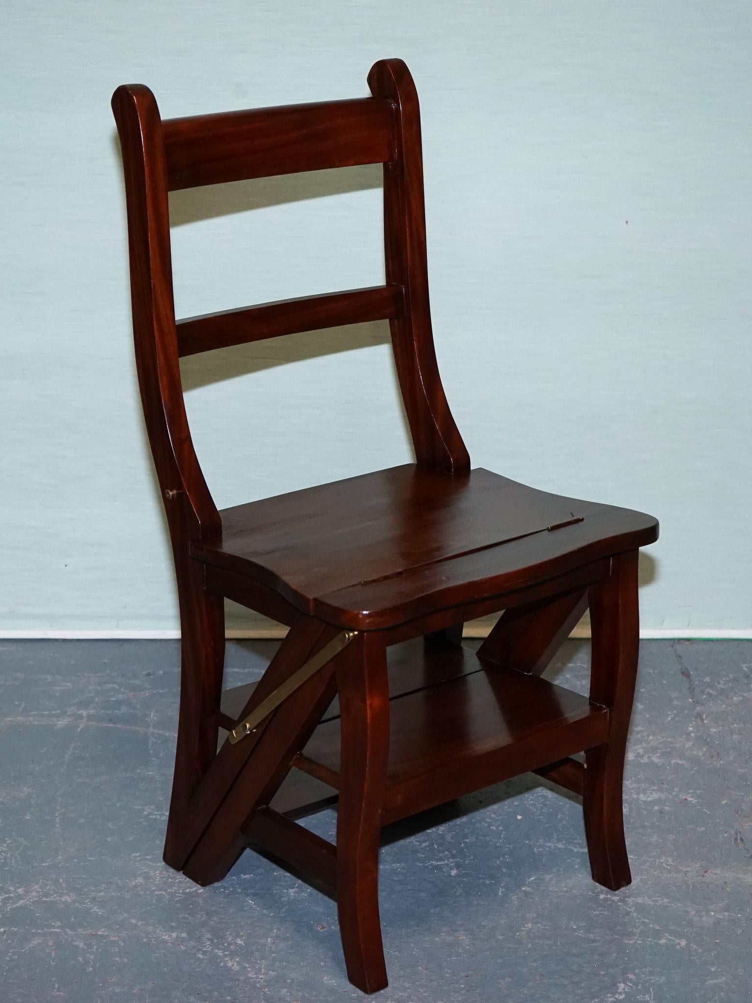 HARDWOOD SOLID CHAIR CONVERTS INTO LADDER OFFICE LiBRARY STEP For Sale 8