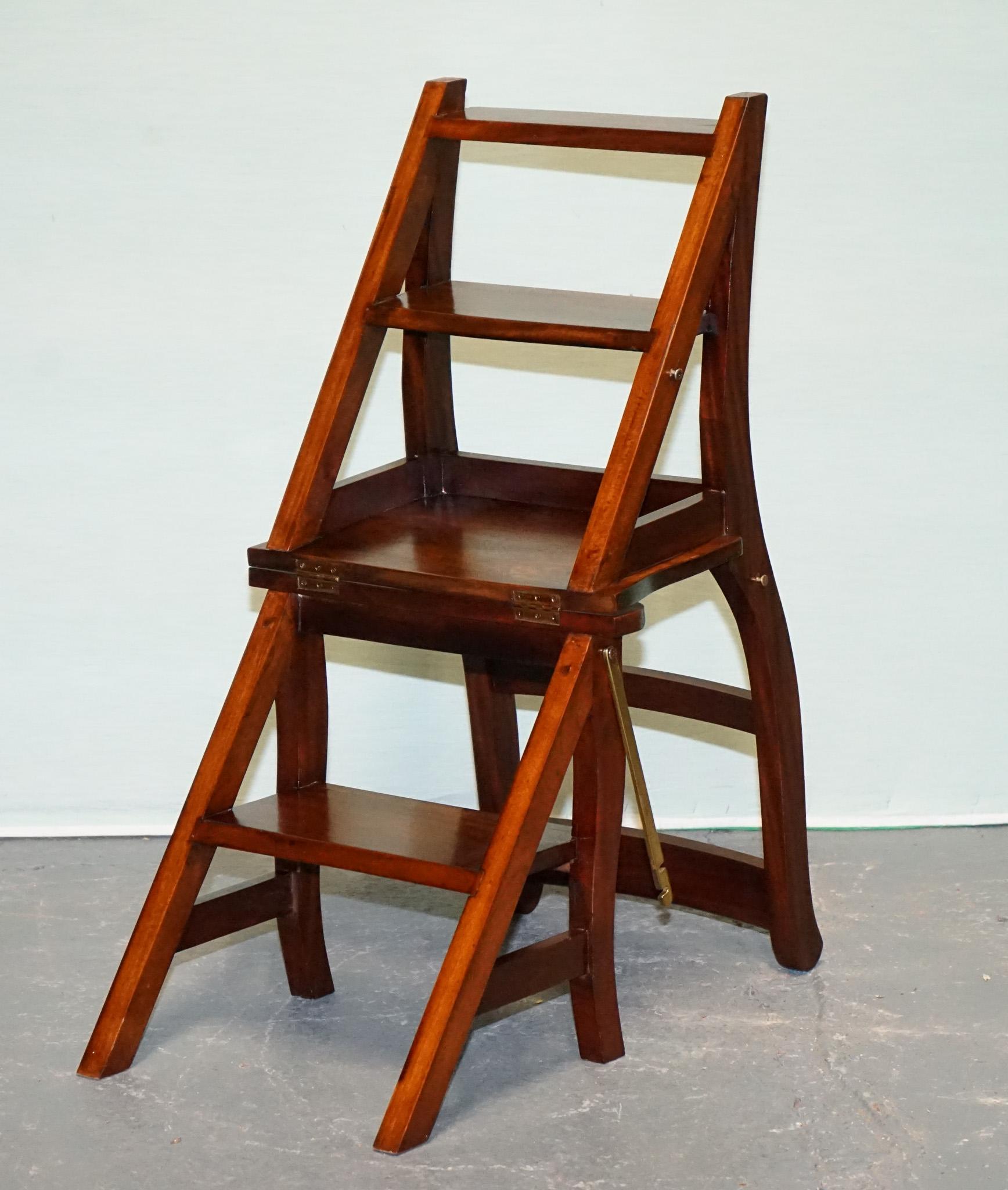 HARDWOOD SOLID CHAIR CONVERTS INTO LADDER OFFICE LiBRARY STEP For Sale 9