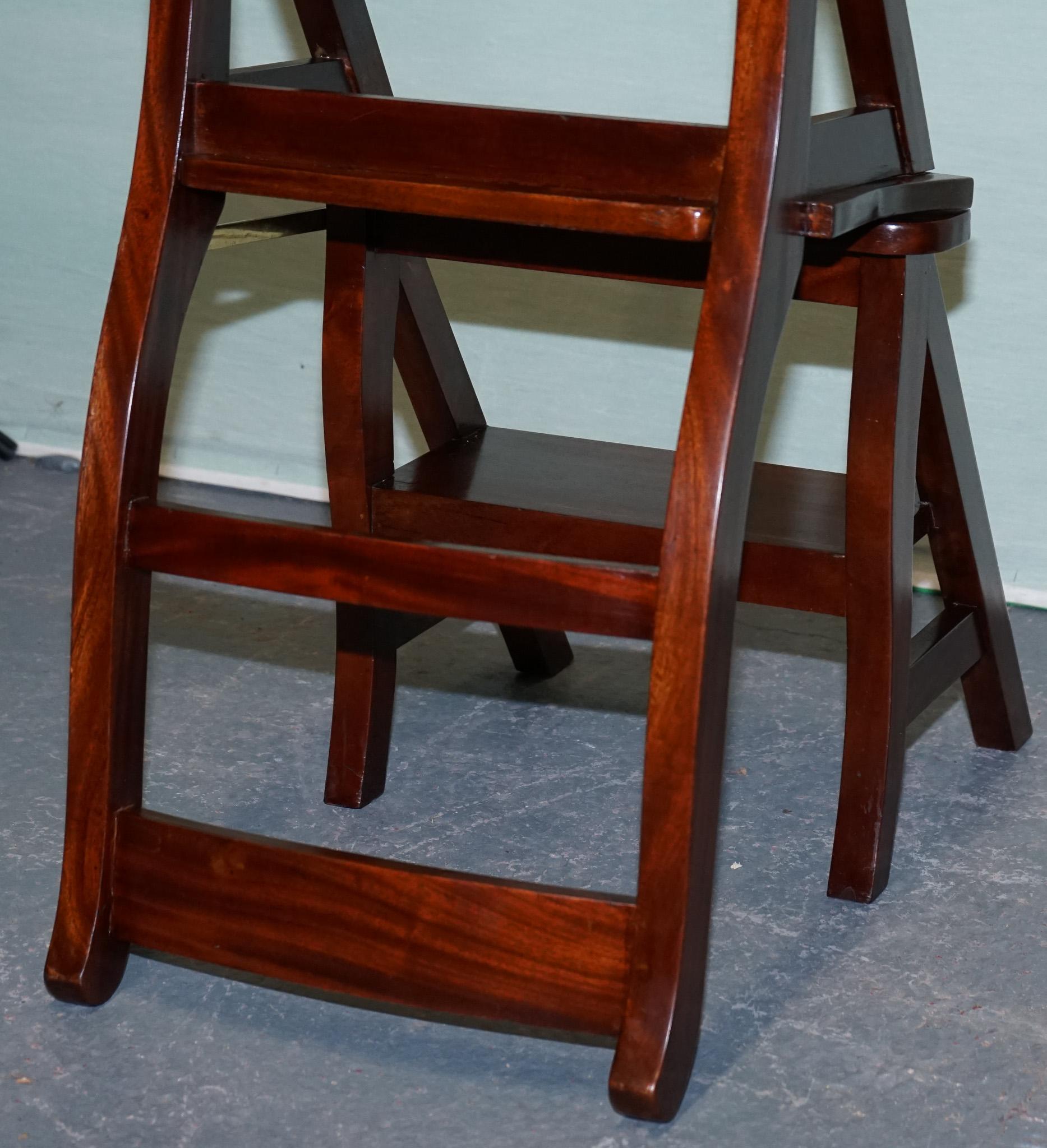 British HARDWOOD SOLID CHAIR CONVERTS INTO LADDER OFFICE LiBRARY STEP For Sale
