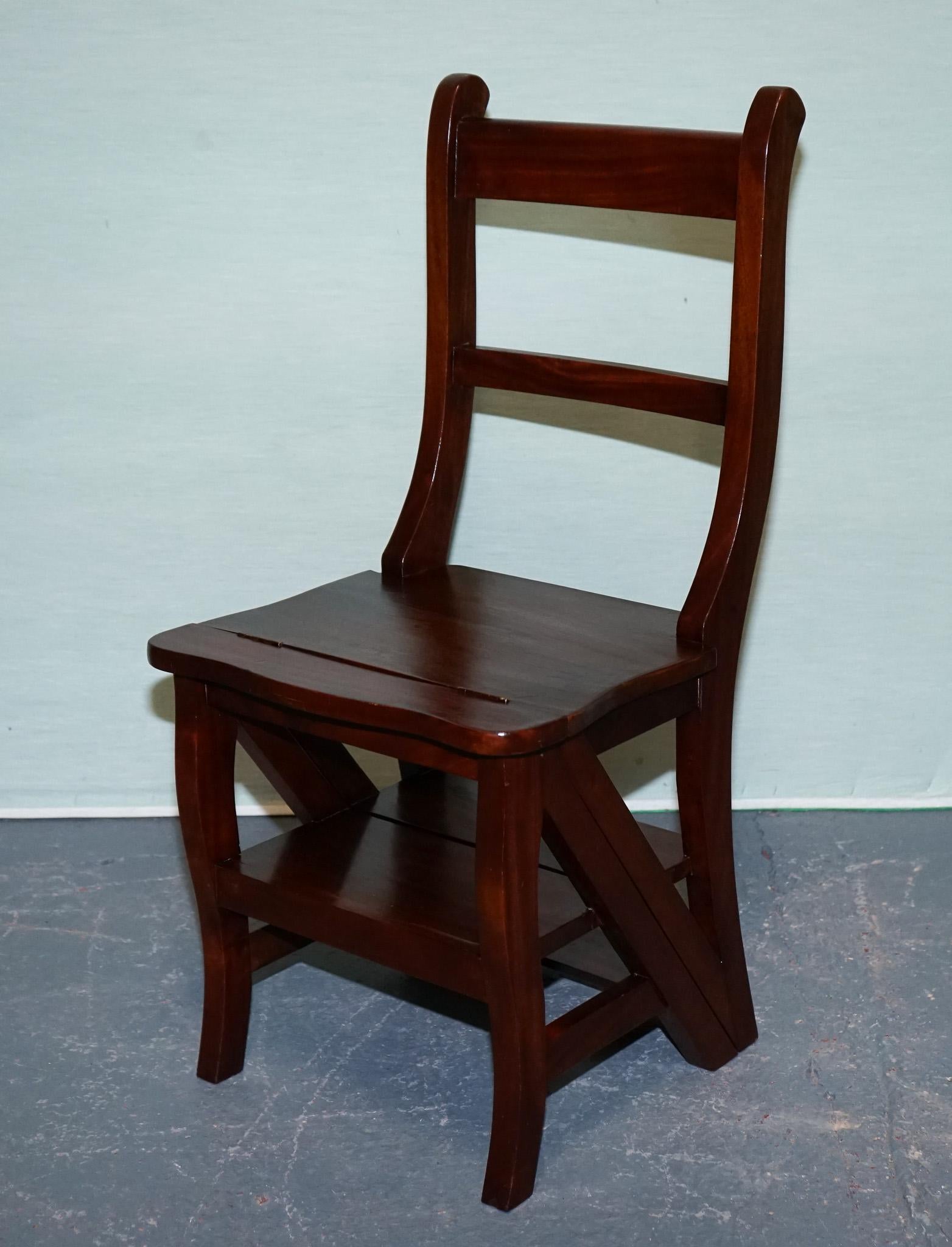 Hand-Crafted HARDWOOD SOLID CHAIR CONVERTS INTO LADDER OFFICE LiBRARY STEP For Sale