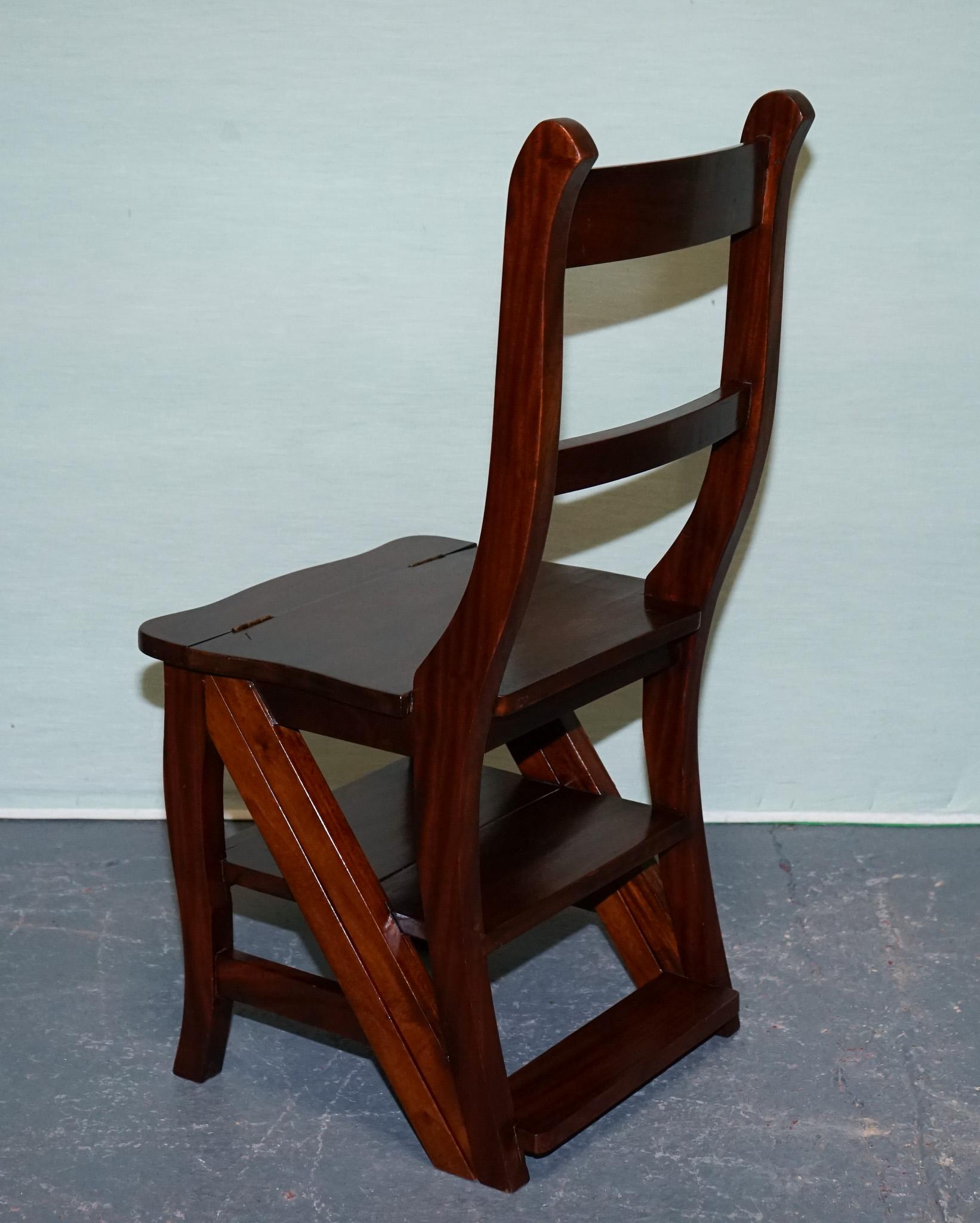20th Century HARDWOOD SOLID CHAIR CONVERTS INTO LADDER OFFICE LiBRARY STEP For Sale
