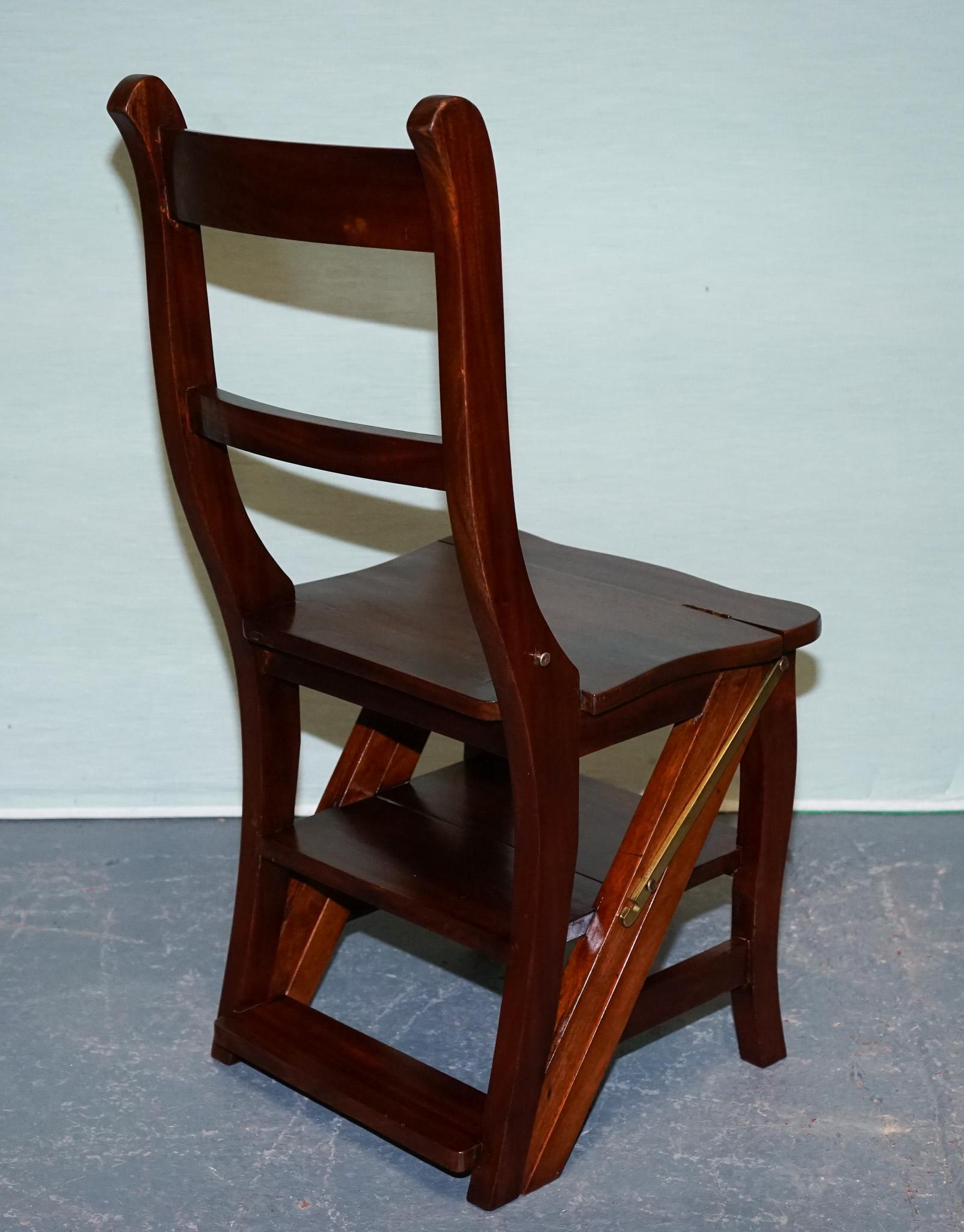 Hardwood HARDWOOD SOLID CHAIR CONVERTS INTO LADDER OFFICE LiBRARY STEP For Sale
