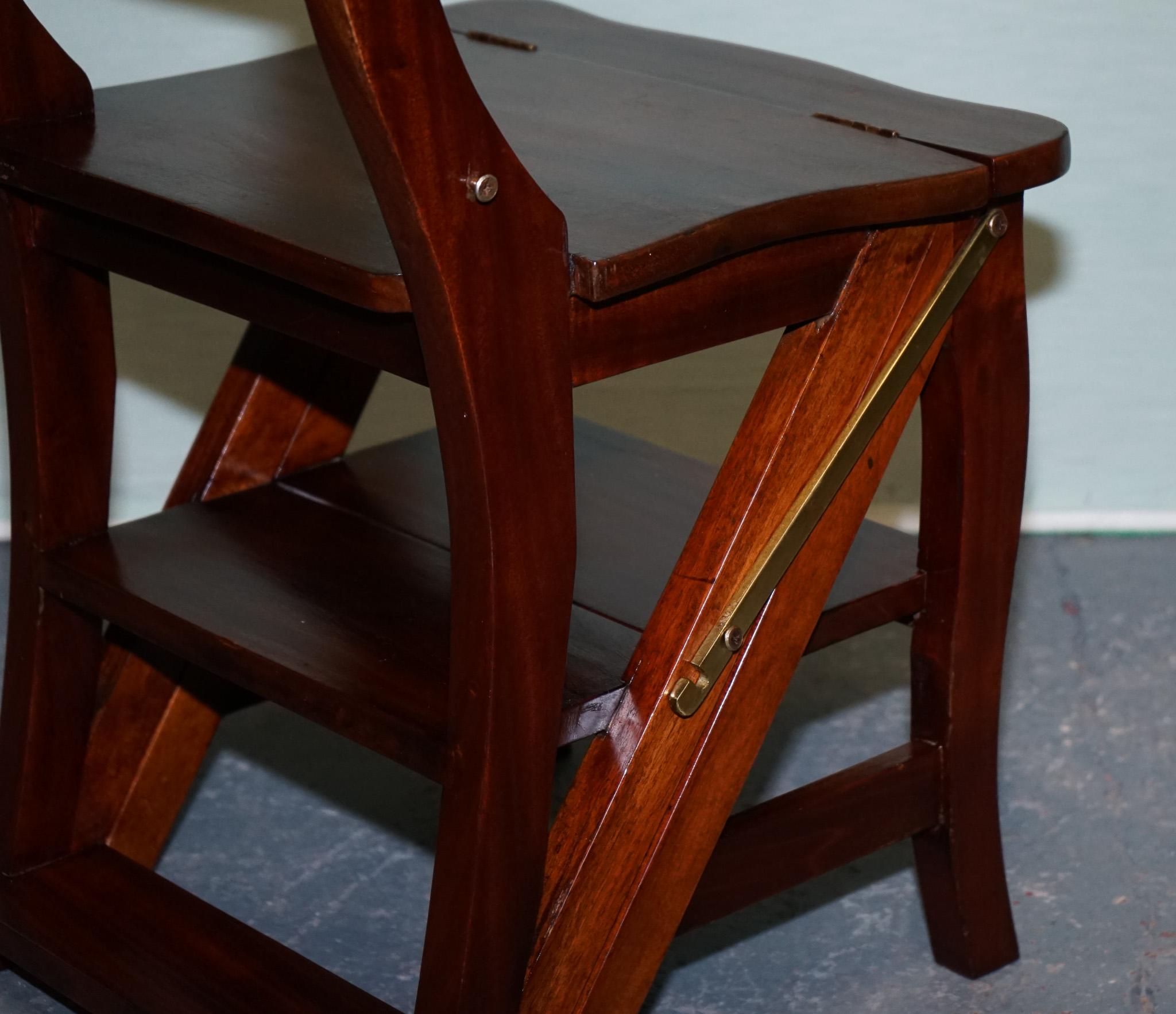 HARDWOOD SOLID CHAIR CONVERTS INTO LADDER OFFICE LiBRARY STEP For Sale 1