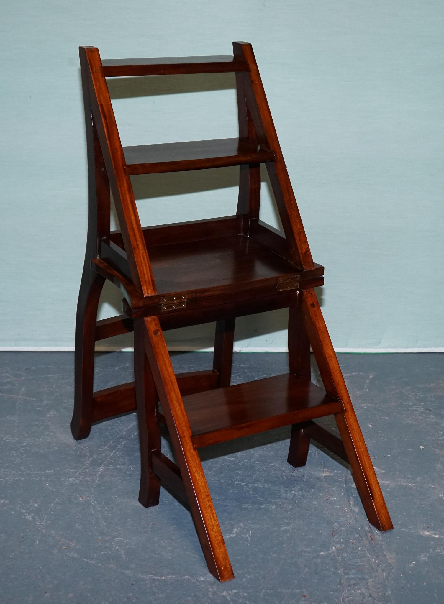 HARDWOOD SOLID CHAIR CONVERTS INTO LADDER OFFICE LiBRARY STEP For Sale 2