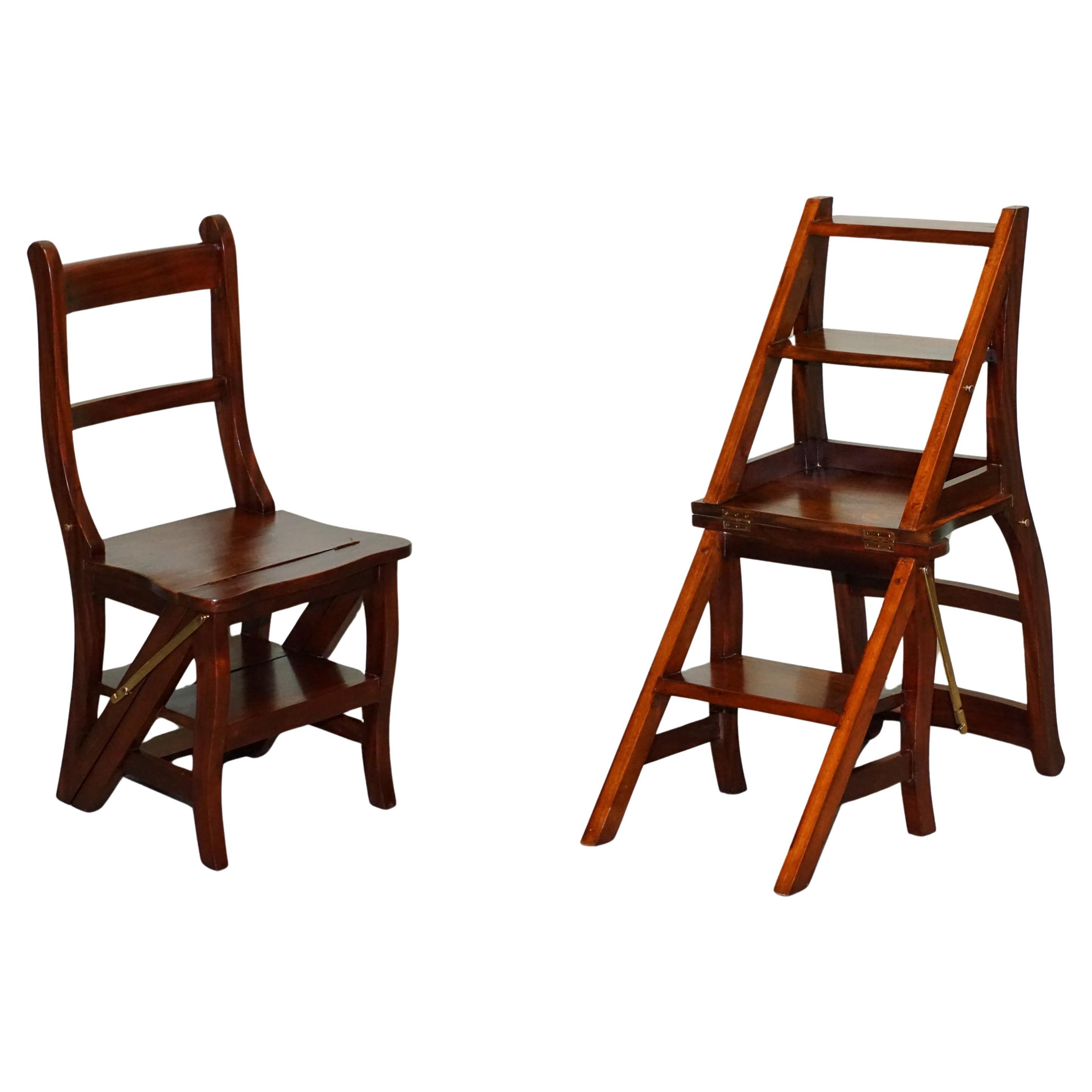 HARDWOOD SOLID CHAIR CONVERTS INTO LADDER OFFICE LiBRARY STEP For Sale