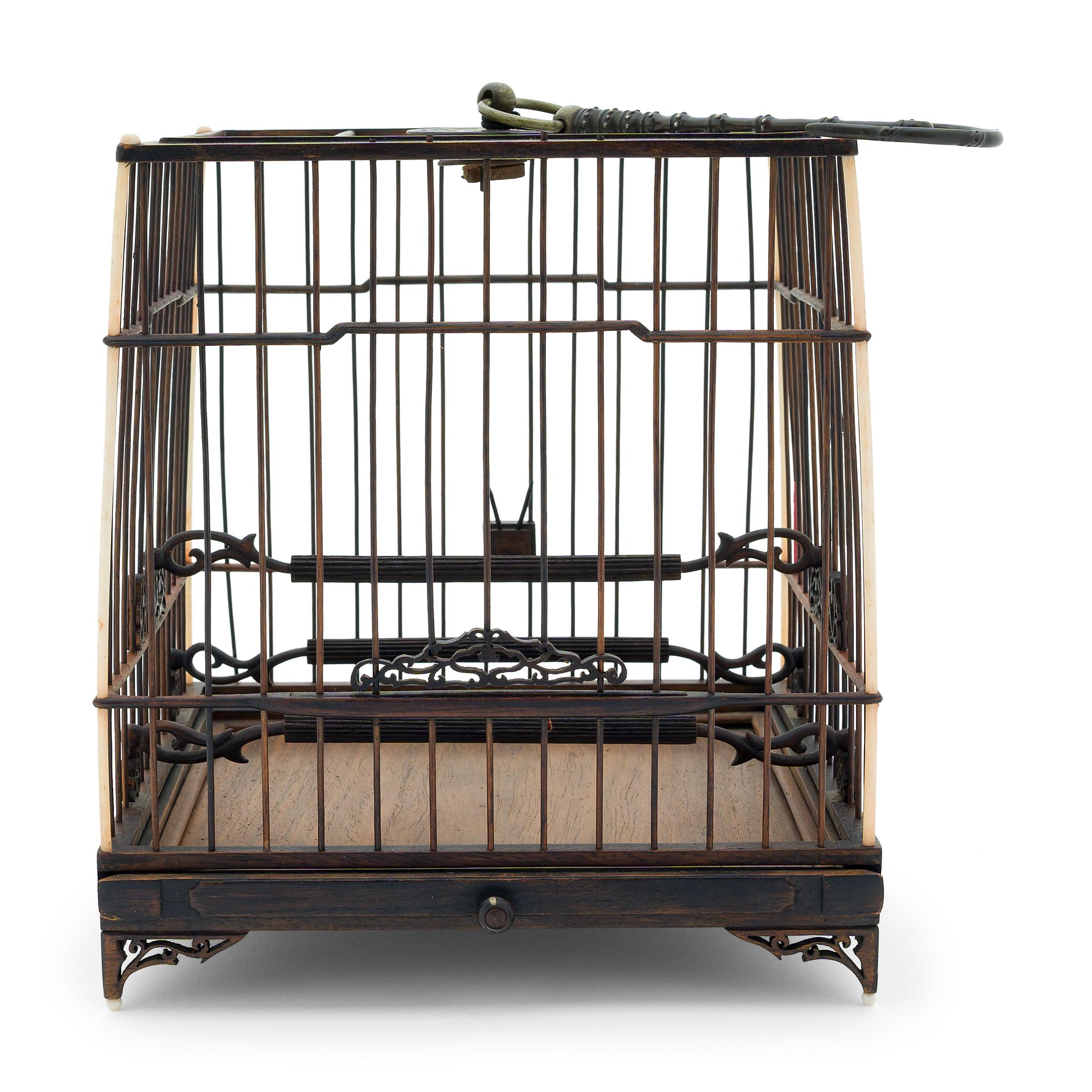 Qing Hardwood Square Chinese Birdcage with Cloth Cover, circa  1850